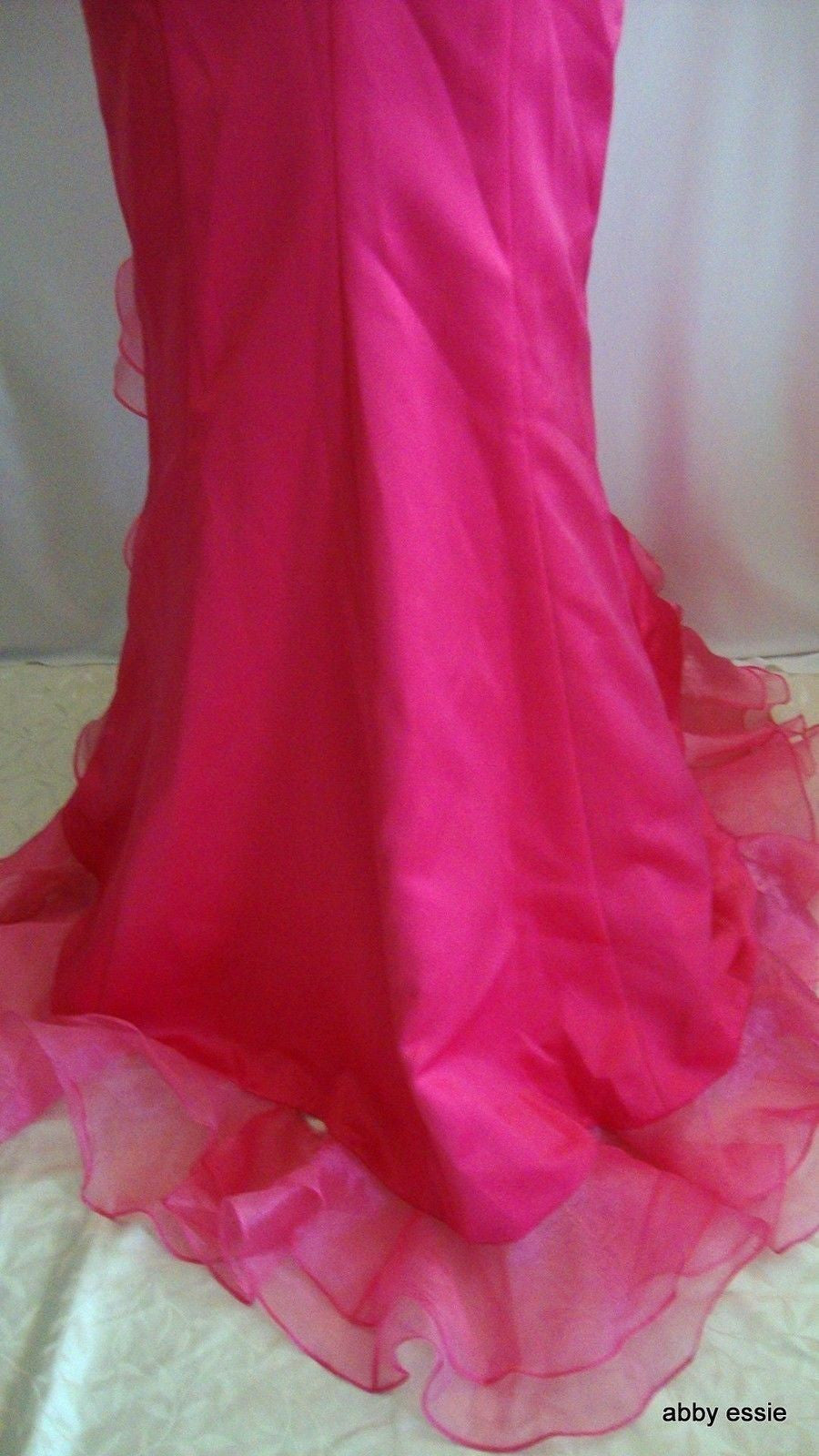 FAVIANA Fuschia Hot Pink Satin Bustier Chiffon Ruffle Formal Pageant Abby Essie