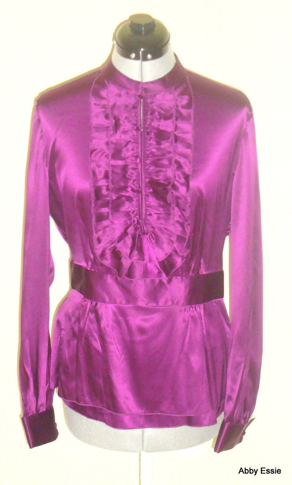 Moda International Purple Silk Ruffle Victorian French Blouse Abby Essie