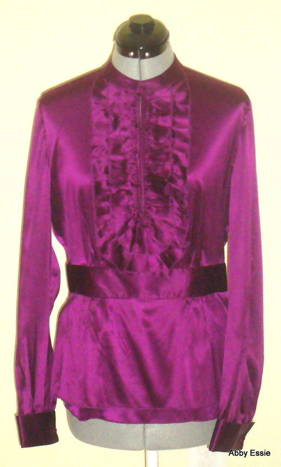 Moda International Purple Silk Ruffle Victorian French Blouse Abby Essie