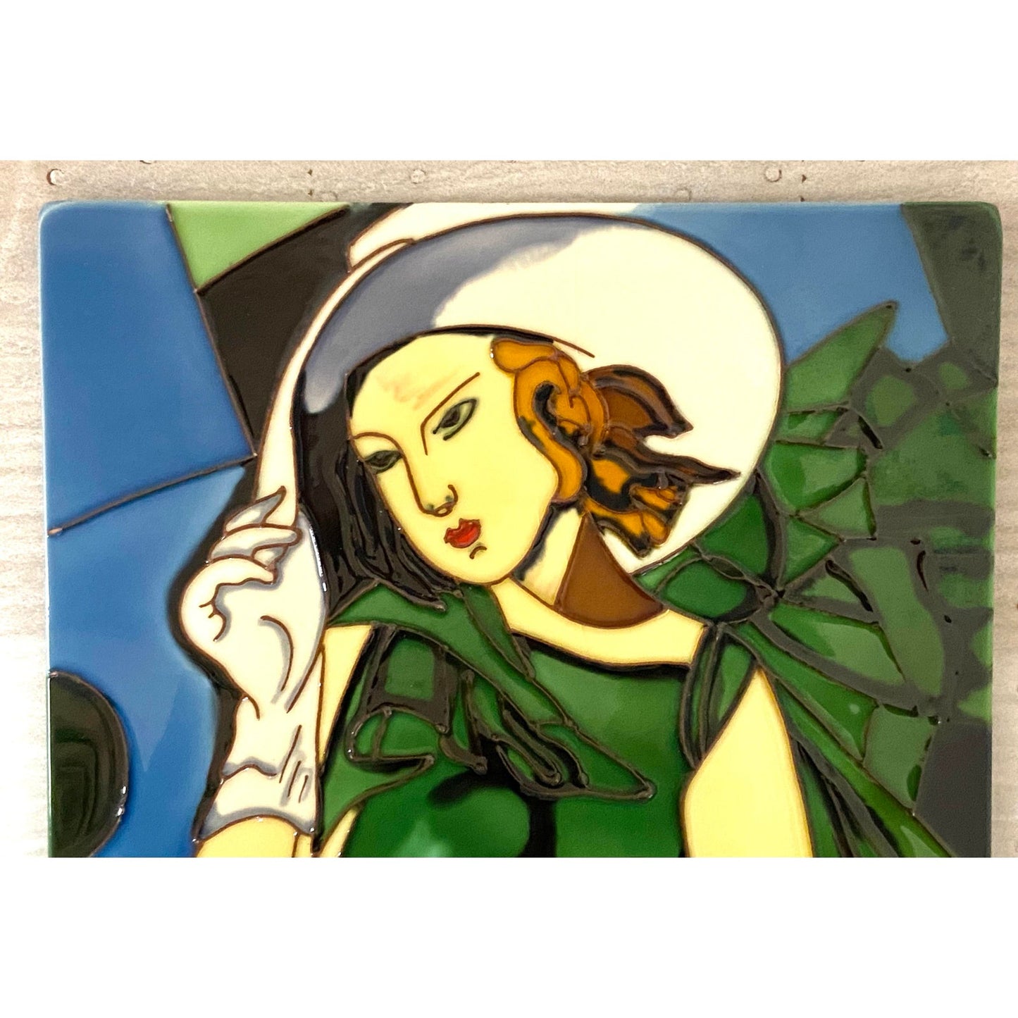 Modern Retro Green Dress Stained Glass Painting
