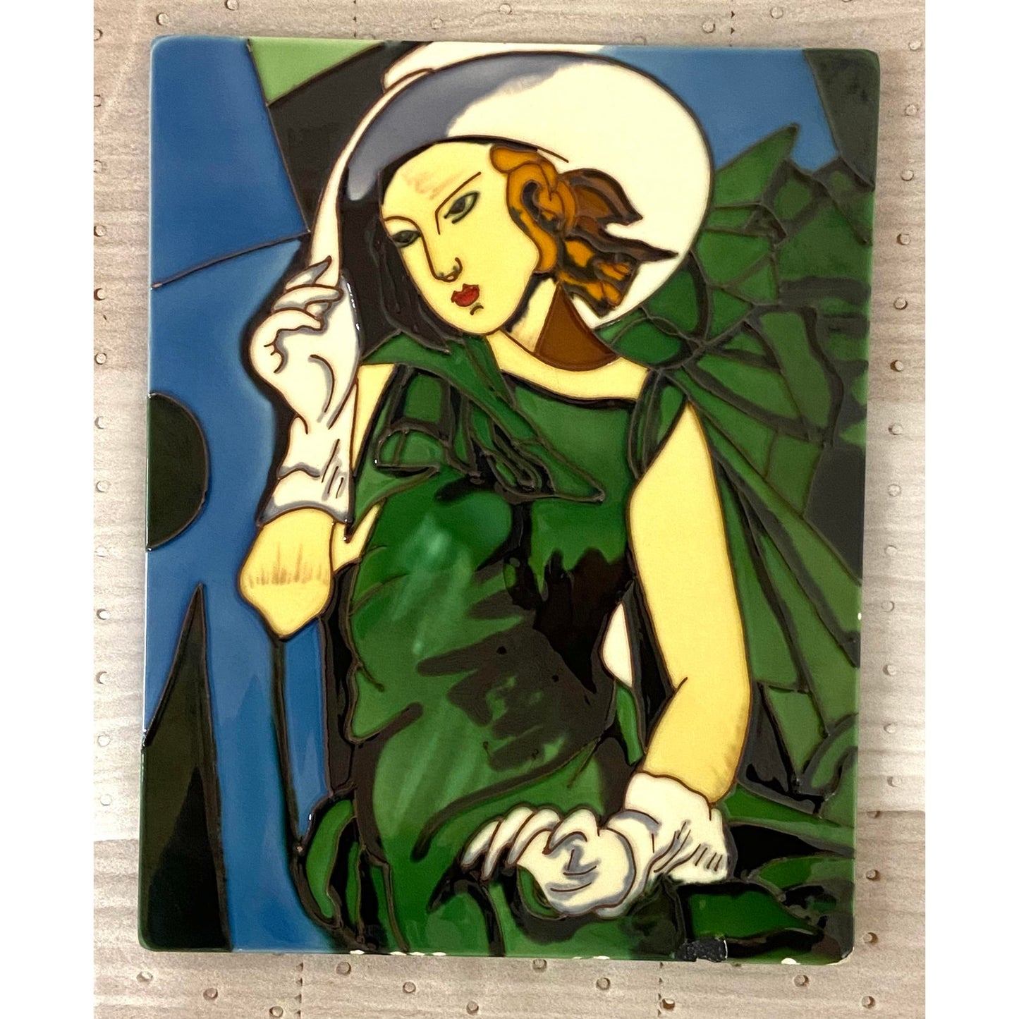 Modern Retro Green Dress Stained Glass Painting