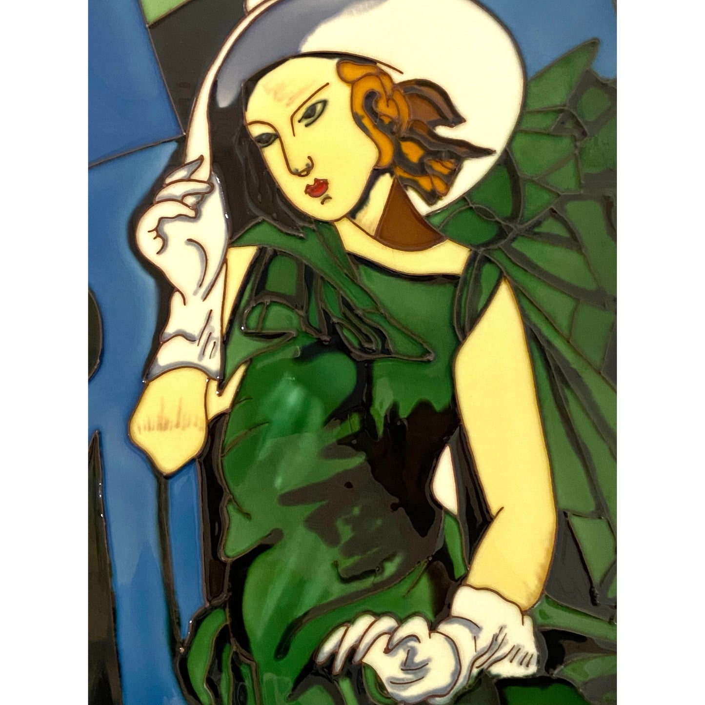 Modern Retro Green Dress Stained Glass Painting