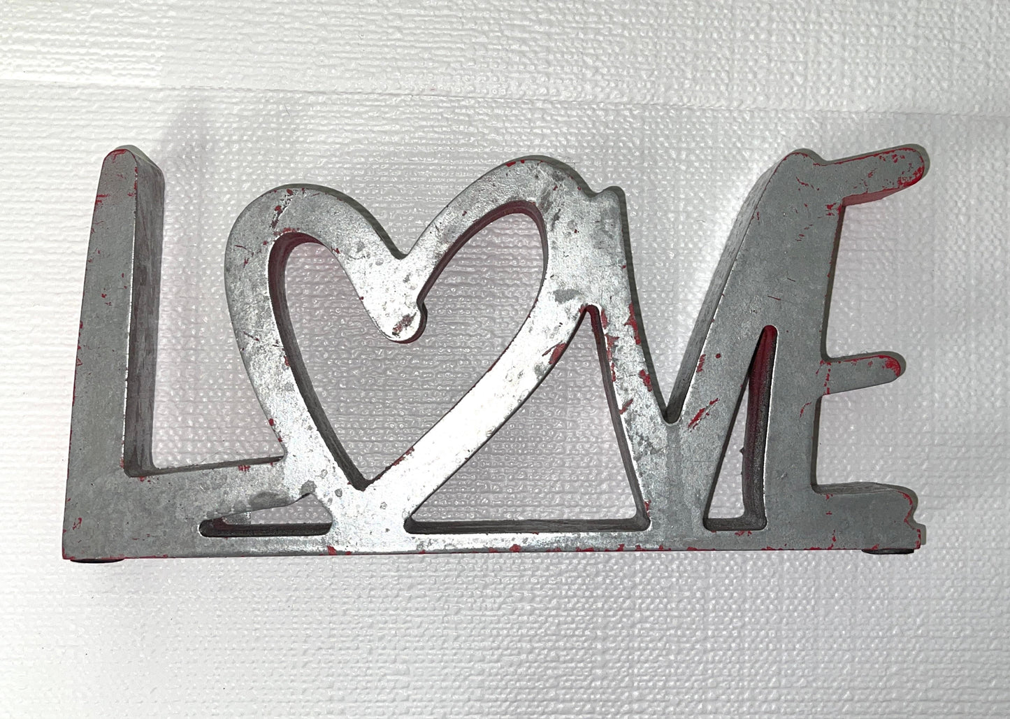 Modern Silver Red Love Table Sculpture
