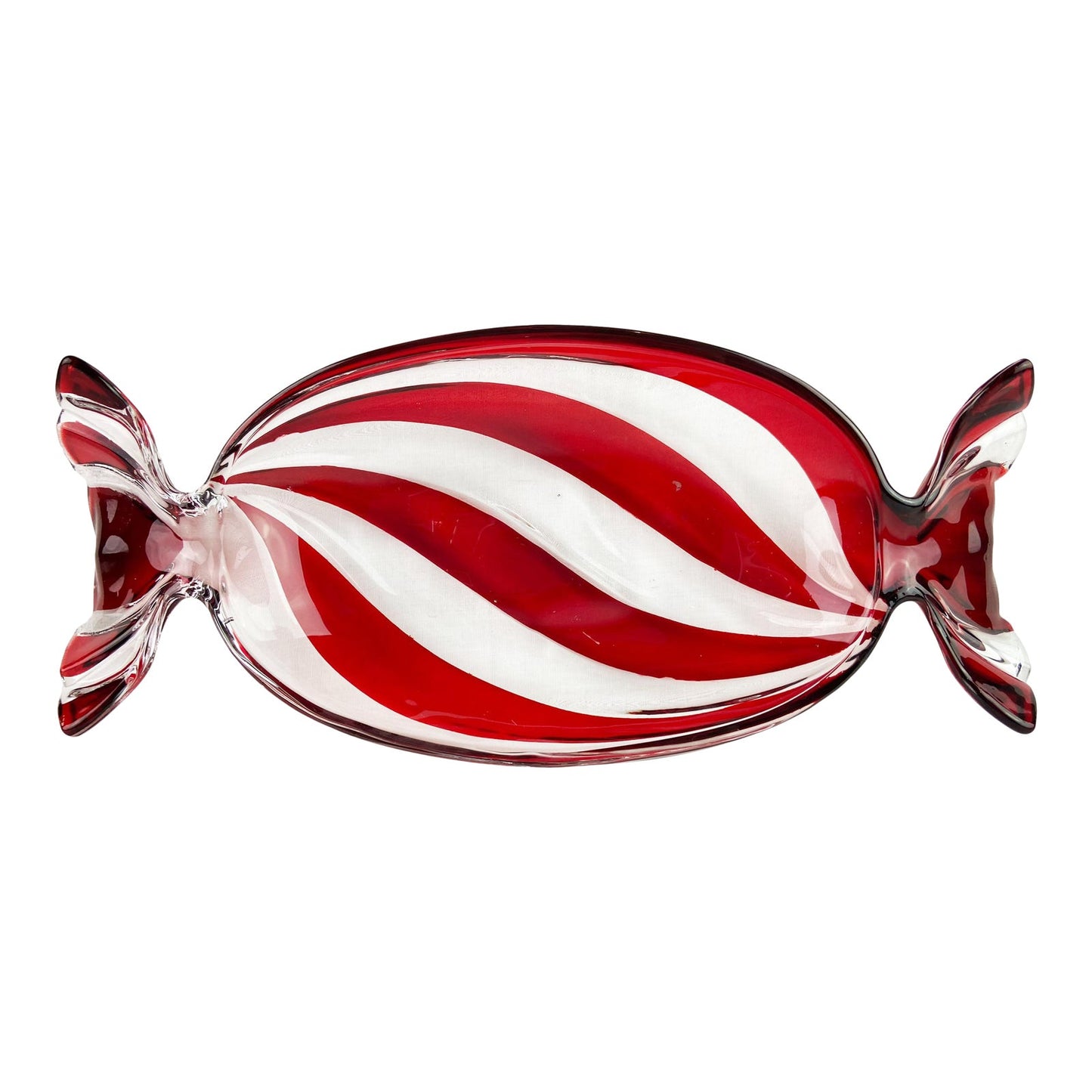 Murano Segusso Red Striped Glass Candy Dish