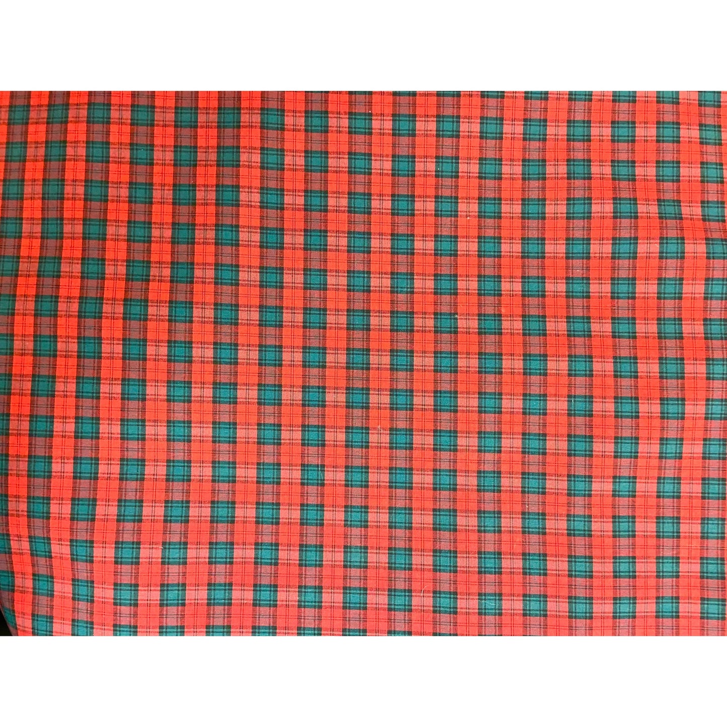 Red Green Country Farmhouse Checked Upholstery Fabric Remnants- 2 Pieces