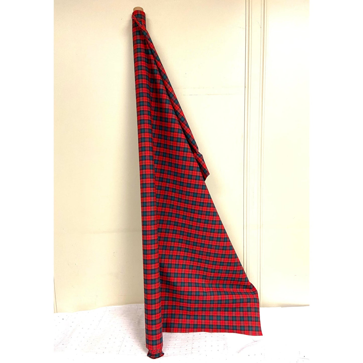 Red Green Country Farmhouse Checked Upholstery Fabric Remnants- 2 Pieces