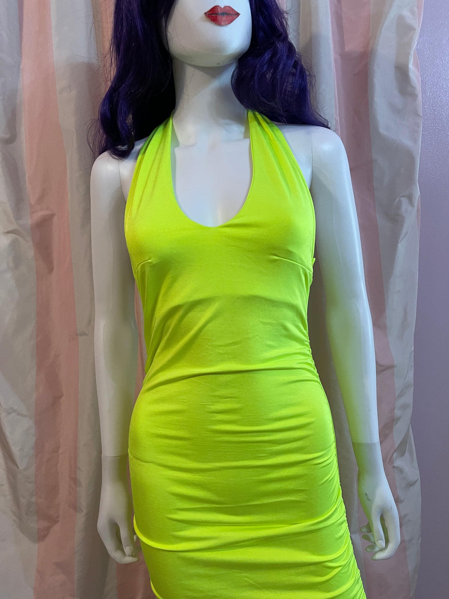 Neon Green Ruche Stretch Dress