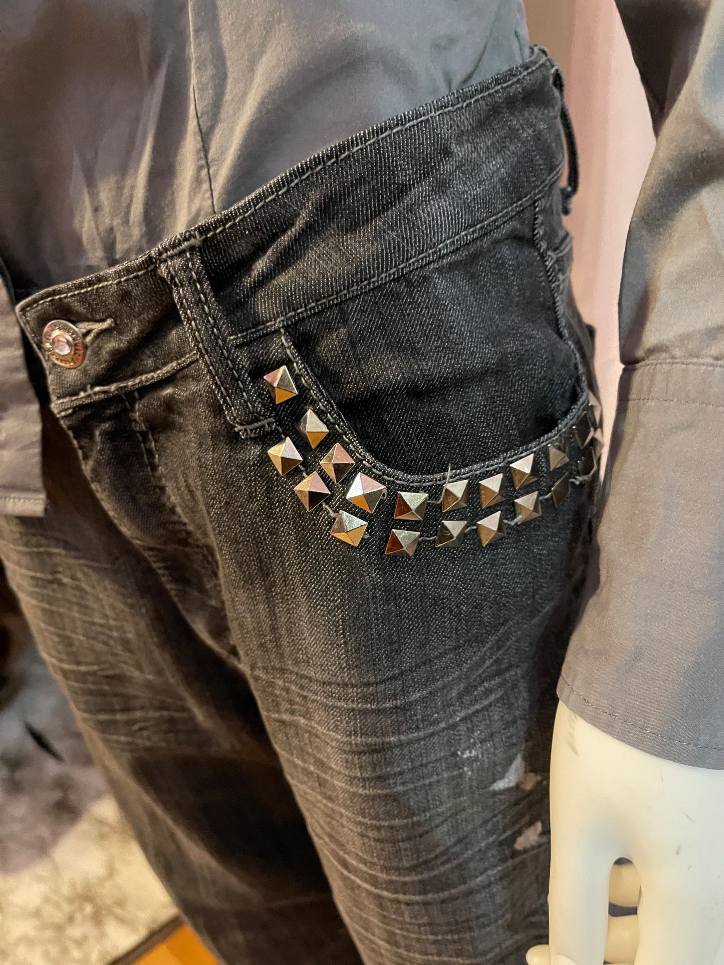 Gray shirt , studded jeans