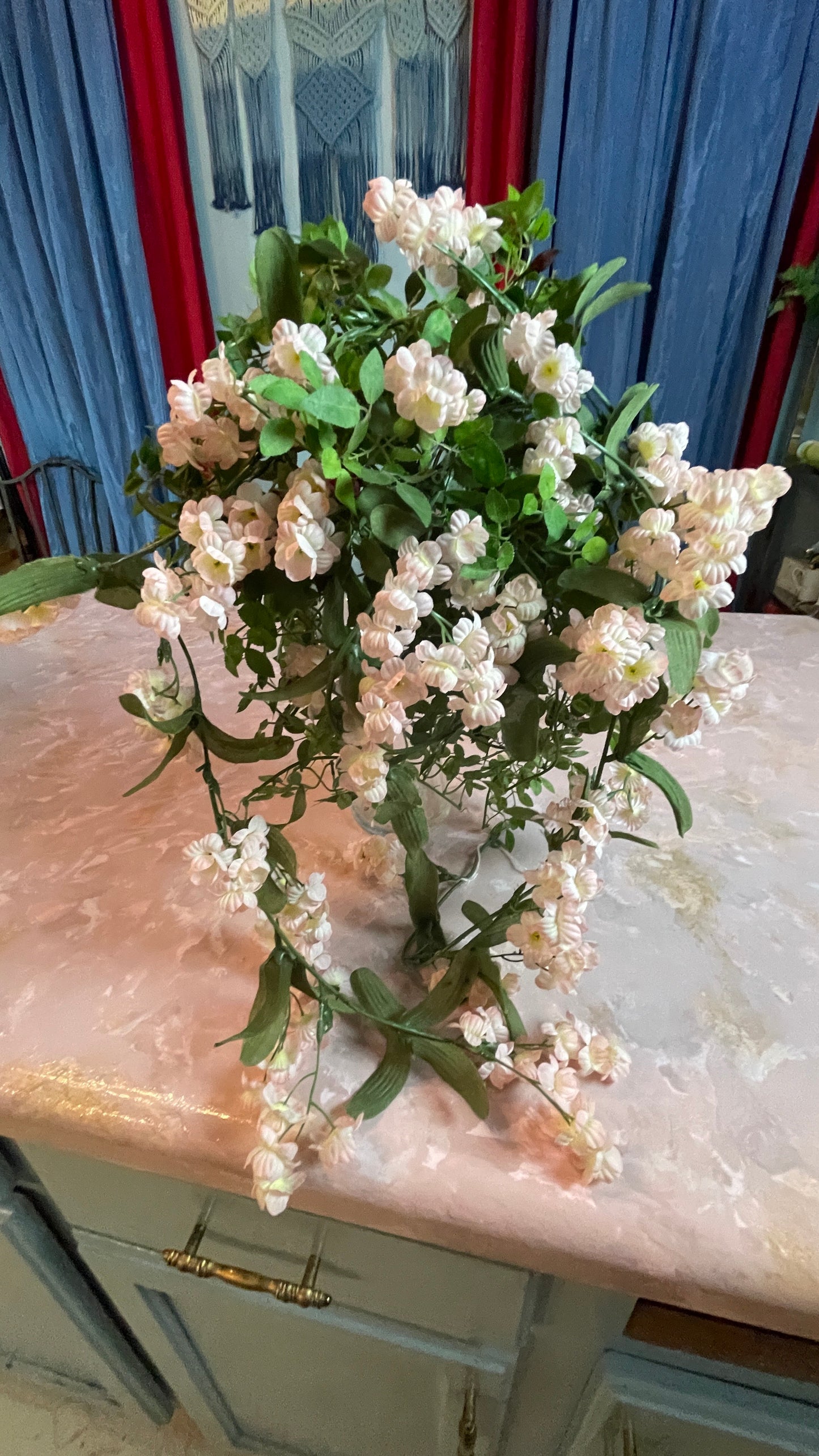 RENTAL BRIDAL BOUQUET GREENERY TINY ROSES RED PINK