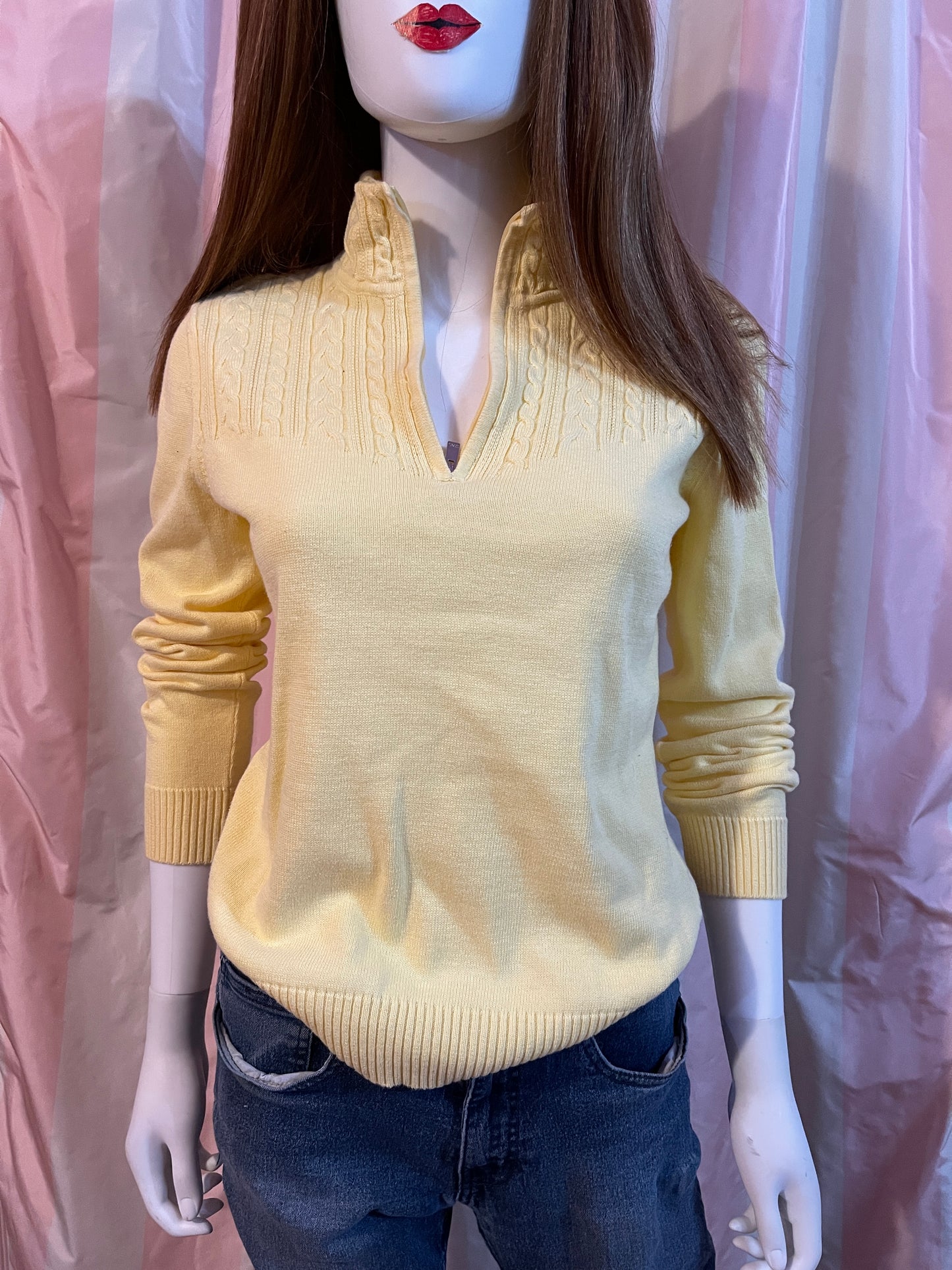 Yellow cotton sweater zip front