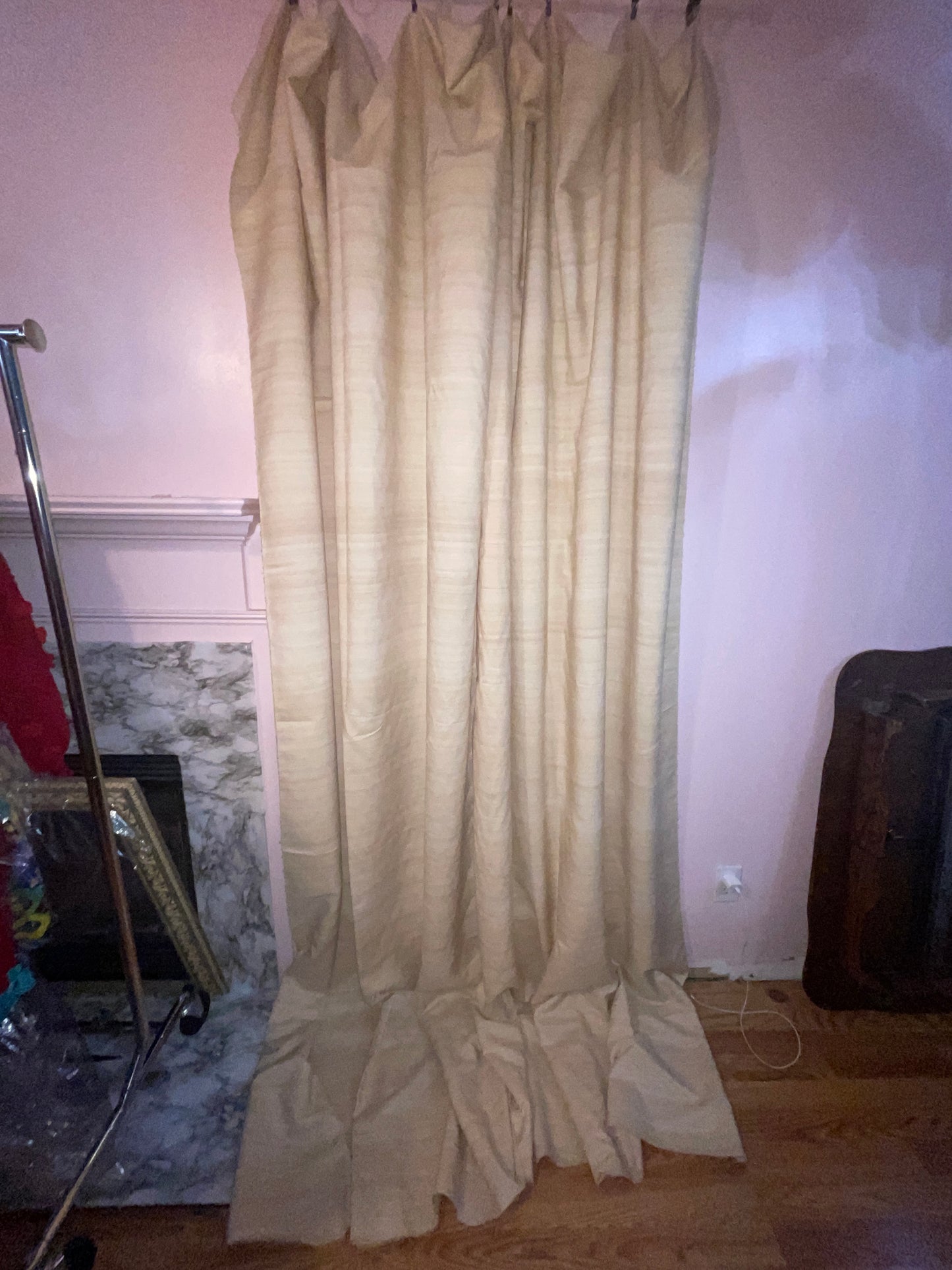 CURTAIN RENTAL TAN BEIGE RAW SILK STRIA STRIPE FABRIC pan PANELS NATURAL ORGANIC