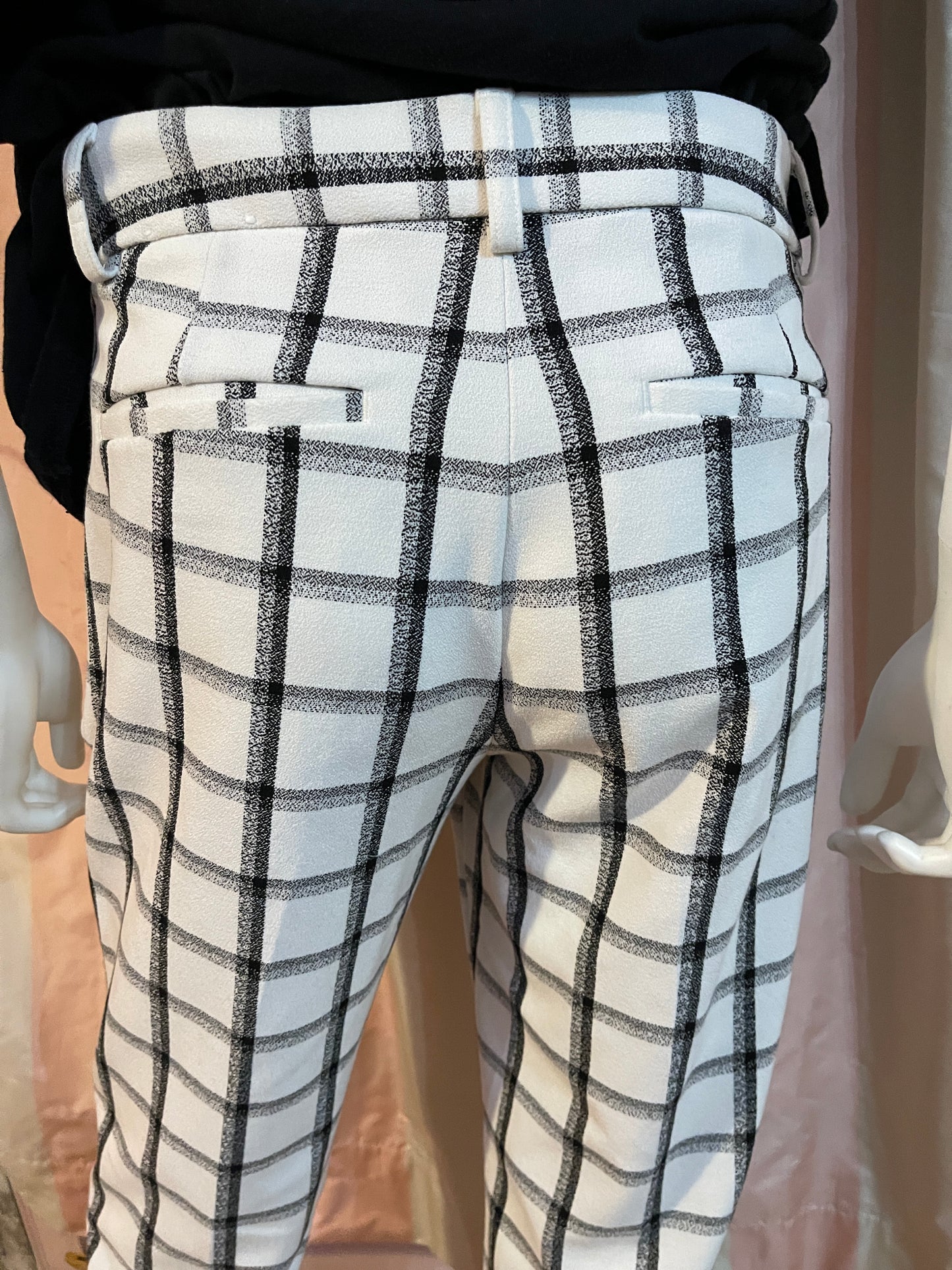 Black Cut Out Large Tee Shirt with White Plaid Trousers