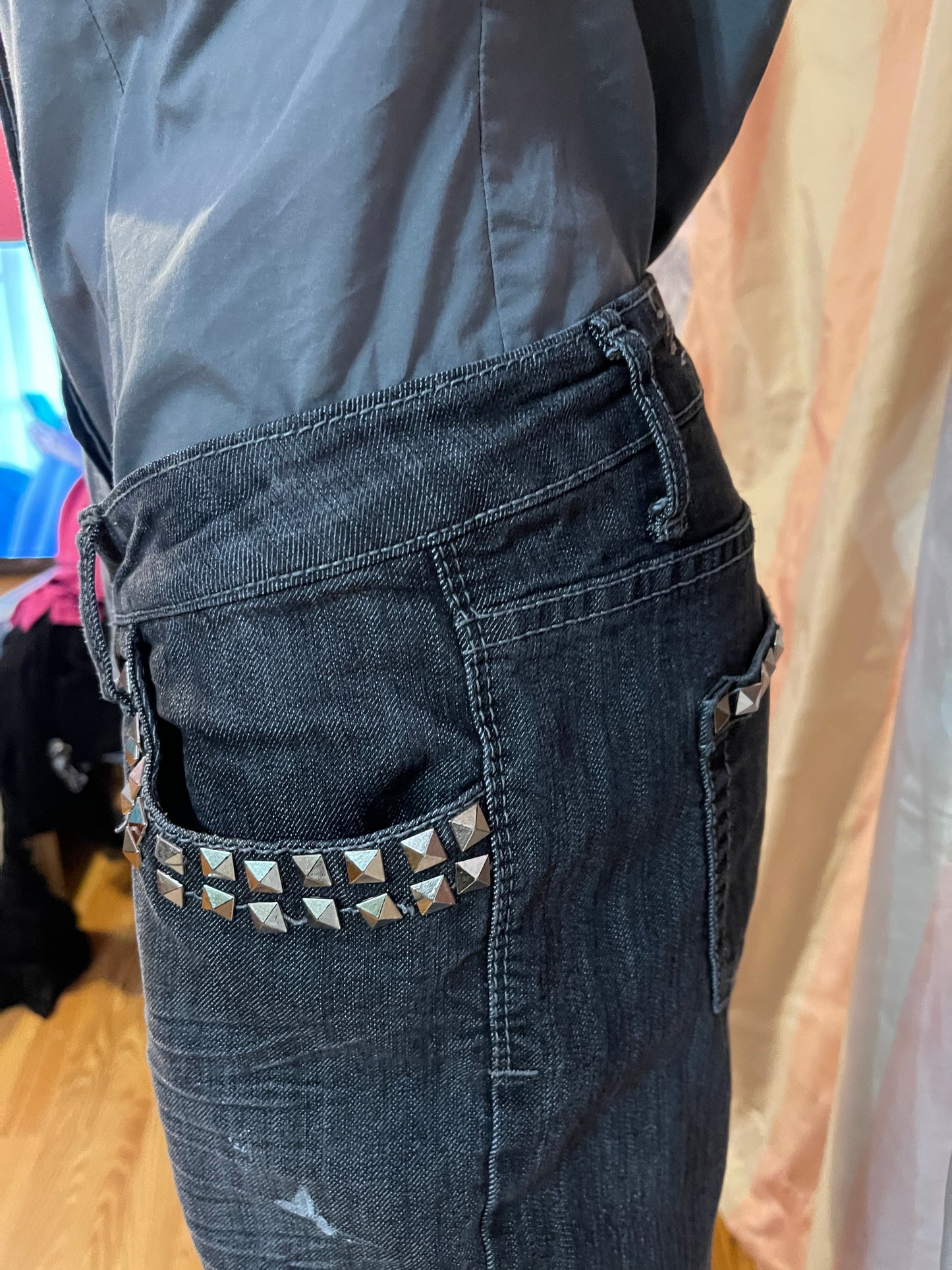 Gray shirt , studded jeans