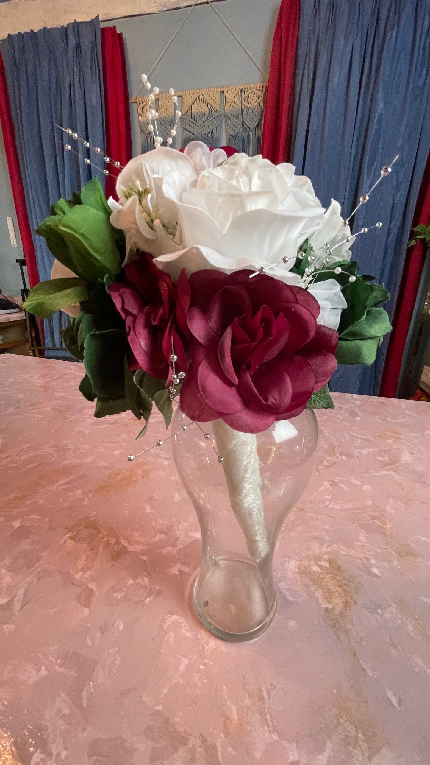 RENTAL FLOWERS BRIDAL BOUQUET RED WHITE BURGUNDY