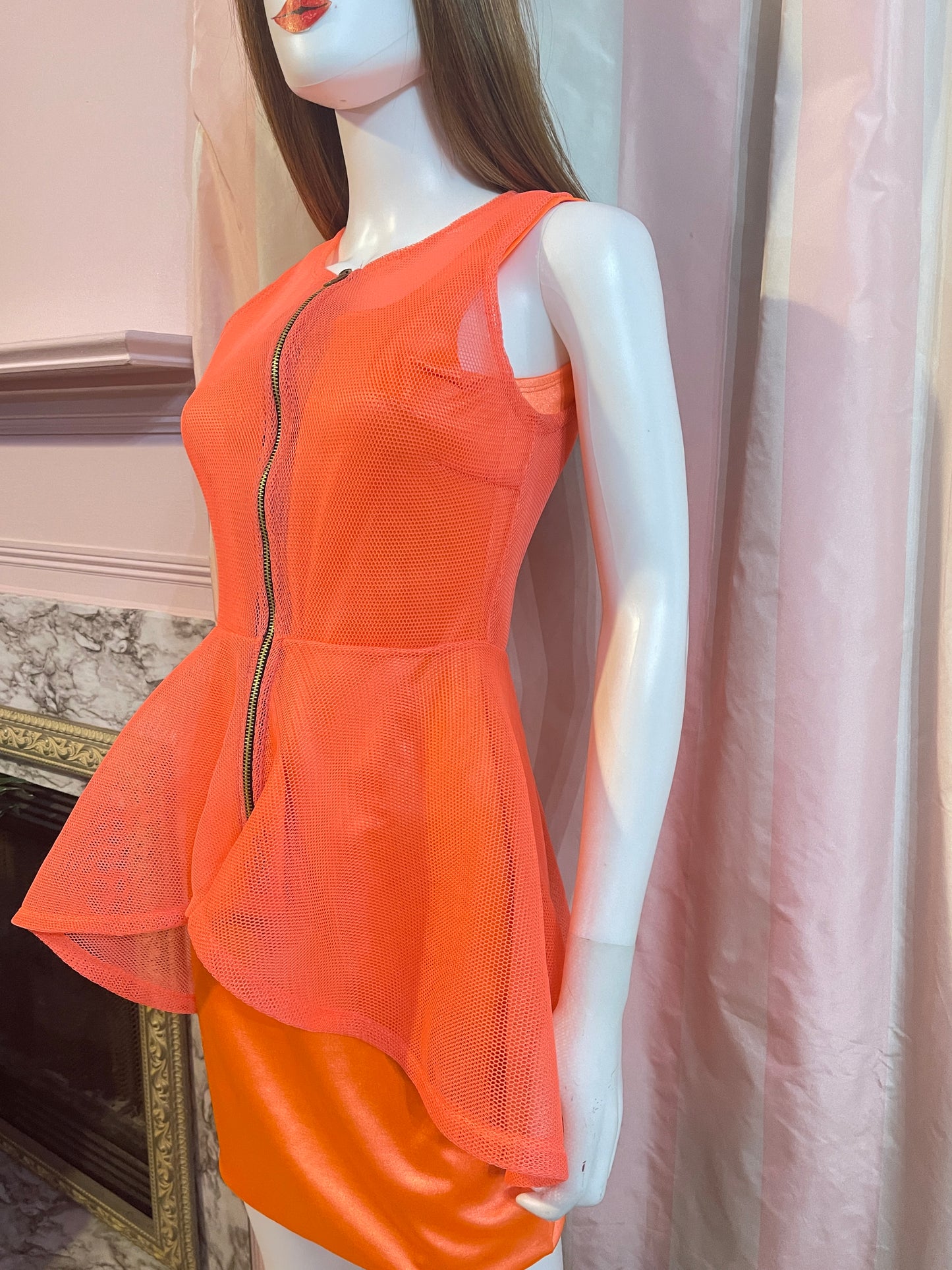 Neon Orange Satin Stretch Dress & Vest top