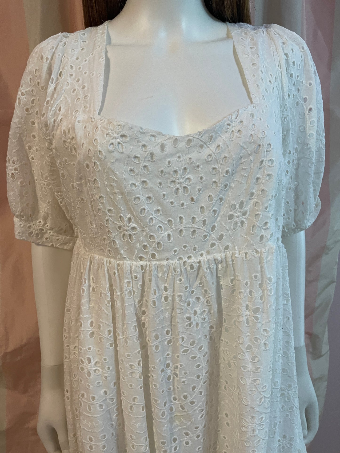 White Lace Poplin Cotton Open Back Dress