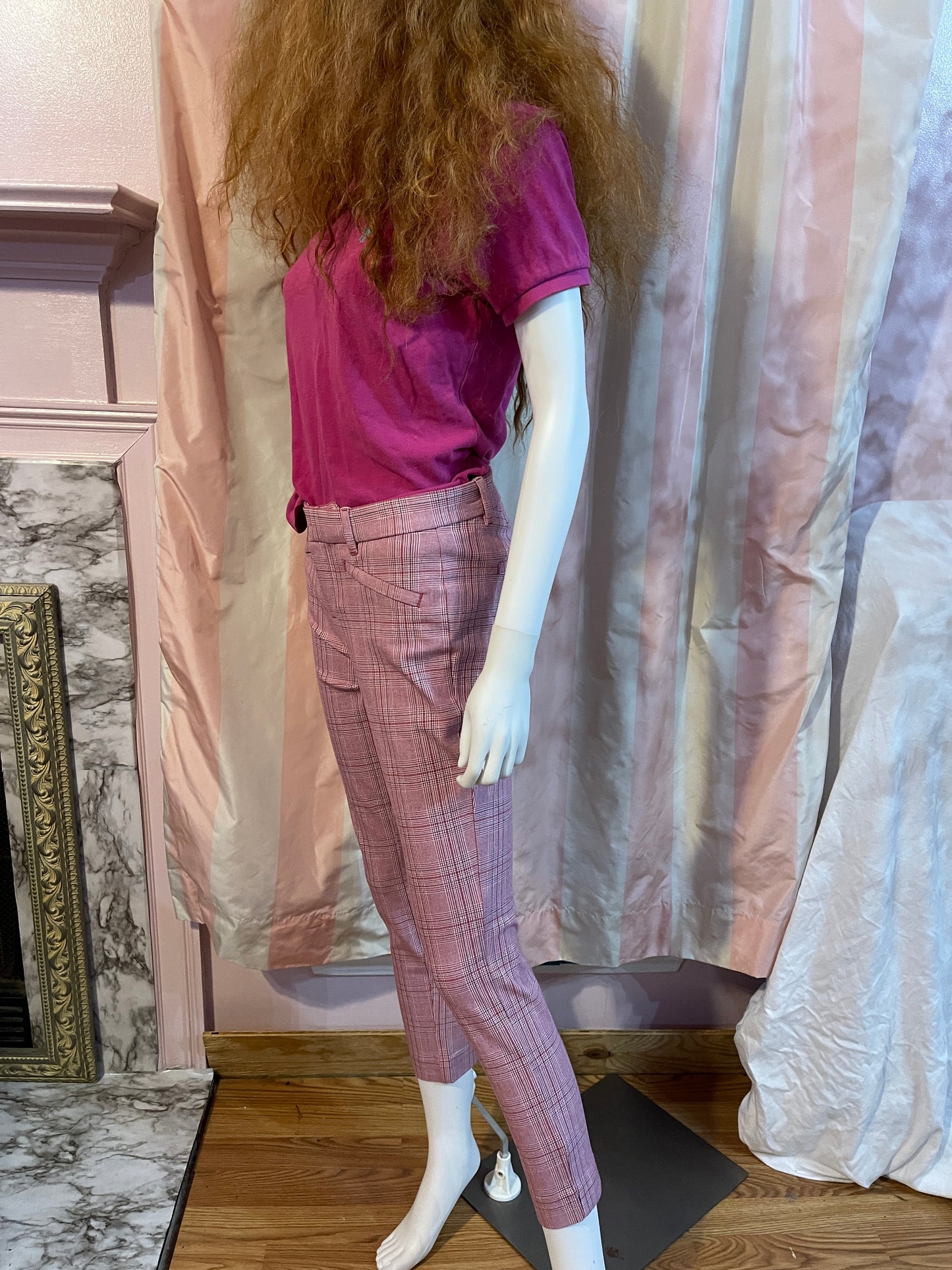 Pink Polo with Pink plaid trousers