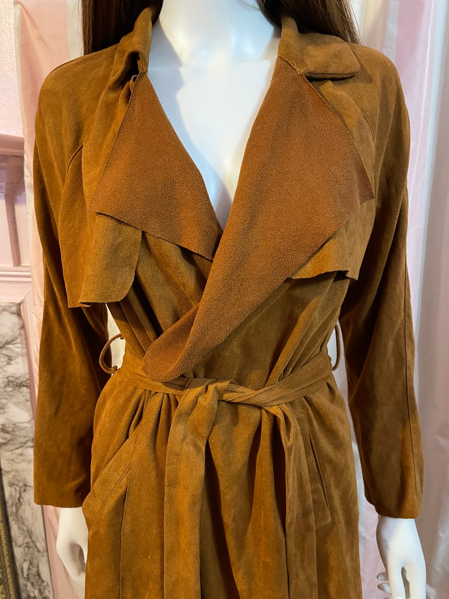 Tan Brown Ultra Suede Wrap Coat Dress