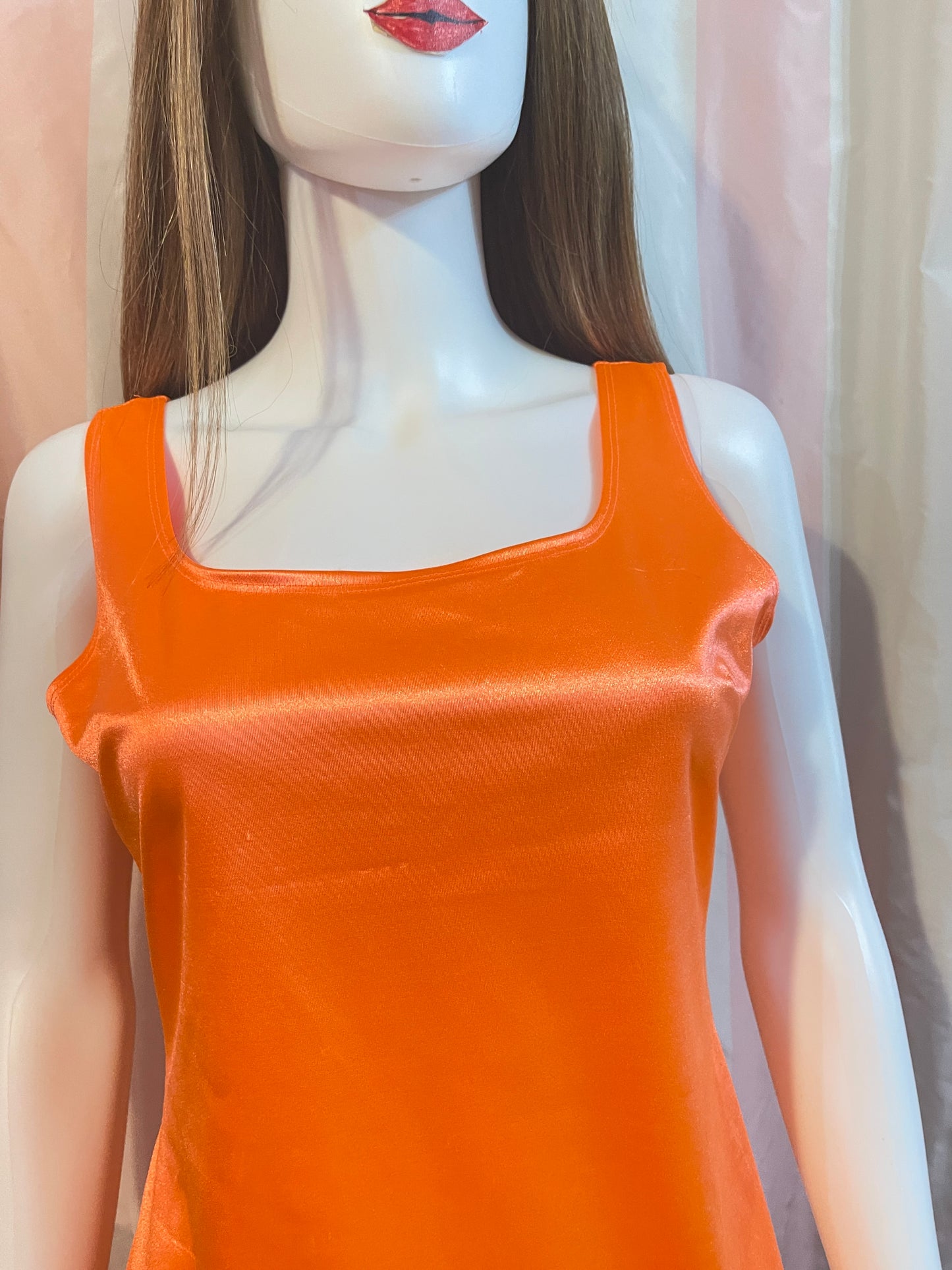 Neon Orange Satin Stretch Dress & Vest top