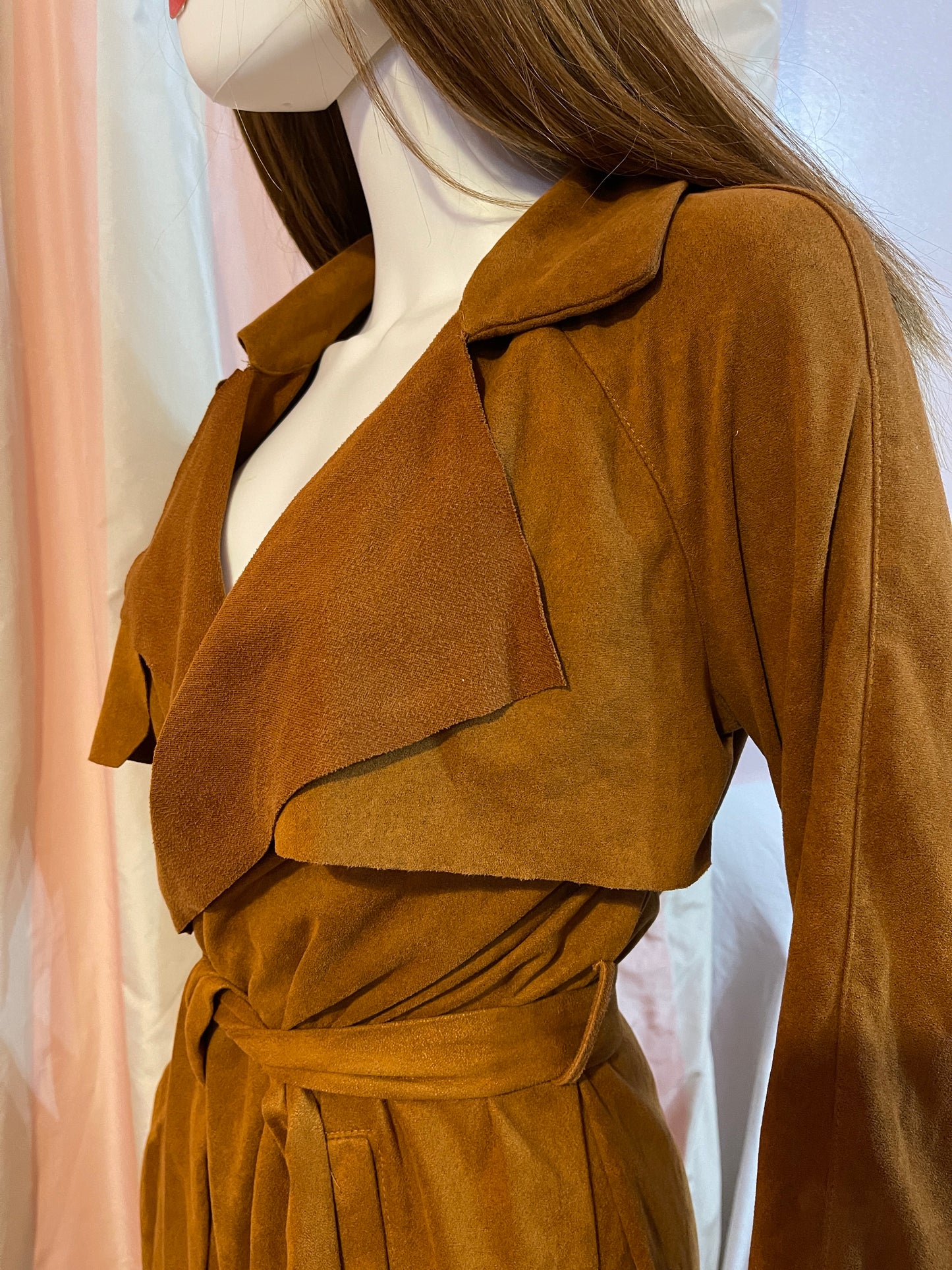 Tan Brown Ultra Suede Wrap Coat Dress
