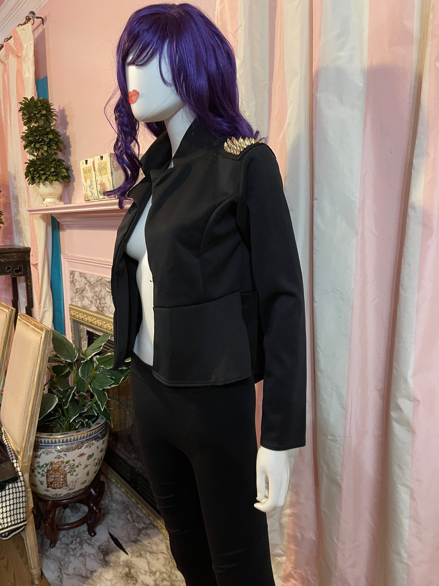 Black Gold Studded Tuxedo Crop Jacket & Black Knit Leggings