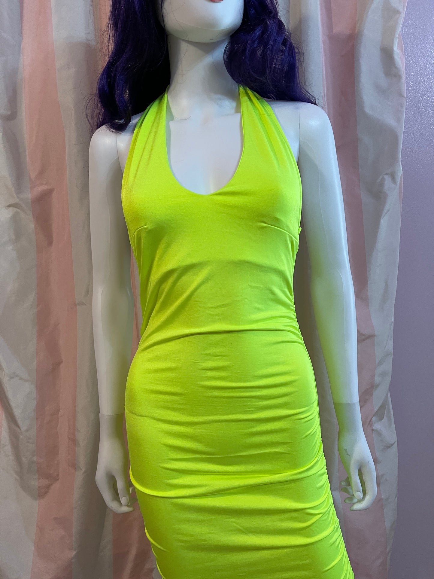 Neon Green Ruche Stretch Dress