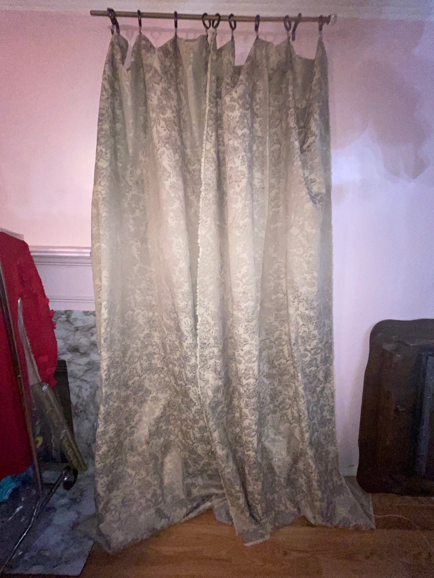 CURTAIN RENTAL TAN BEIGE GOLD BROCADE SATIN FLORAL BRIDGERTON FABRIC FRENCH VICTORIAN