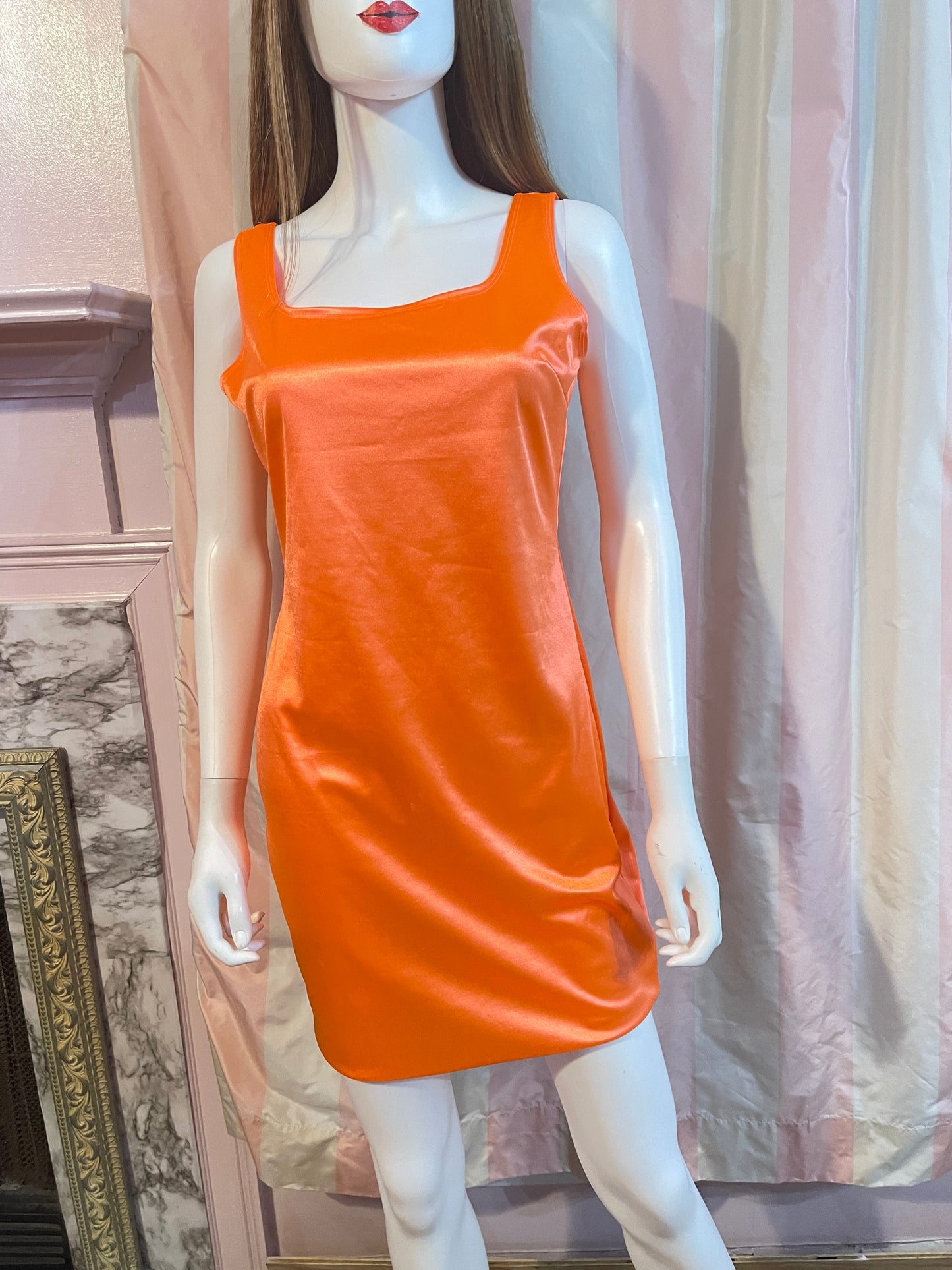 Neon Orange Satin Stretch Dress & Vest top