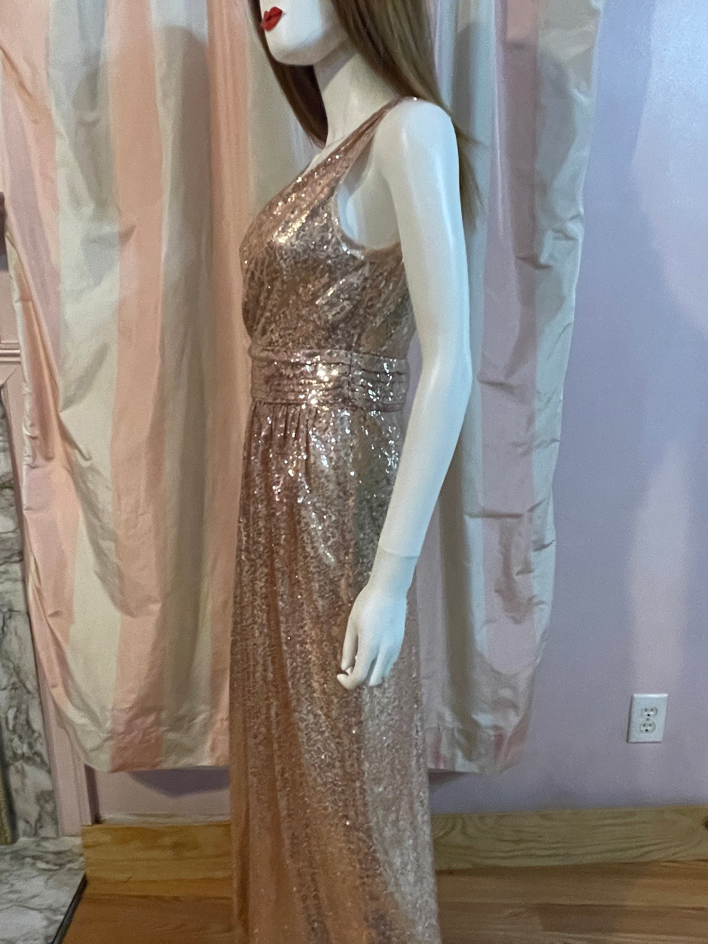 Gold Sequin Glam Plunge Wrap Gown Dress