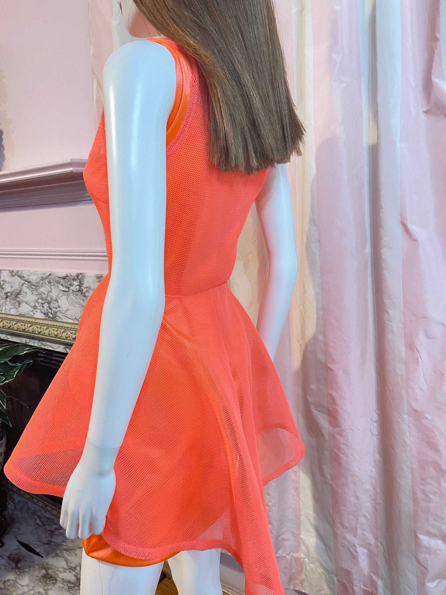 Neon Orange Satin Stretch Dress & Vest top