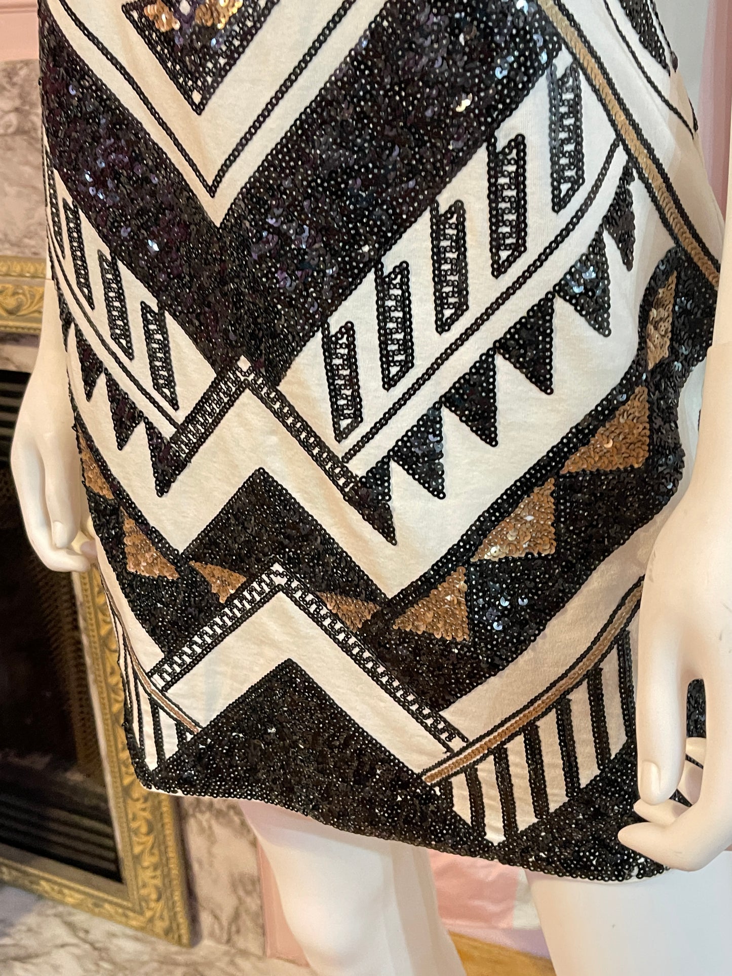 White Black Tribal Abstract Sequin Mini Dress