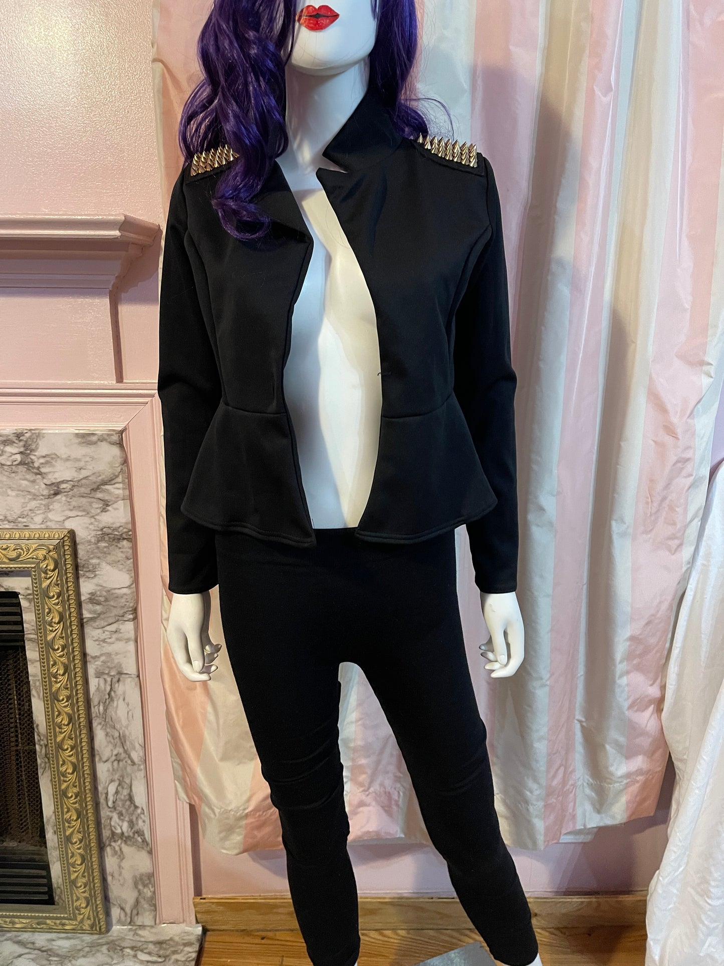 Black Gold Studded Tuxedo Crop Jacket & Black Knit Leggings