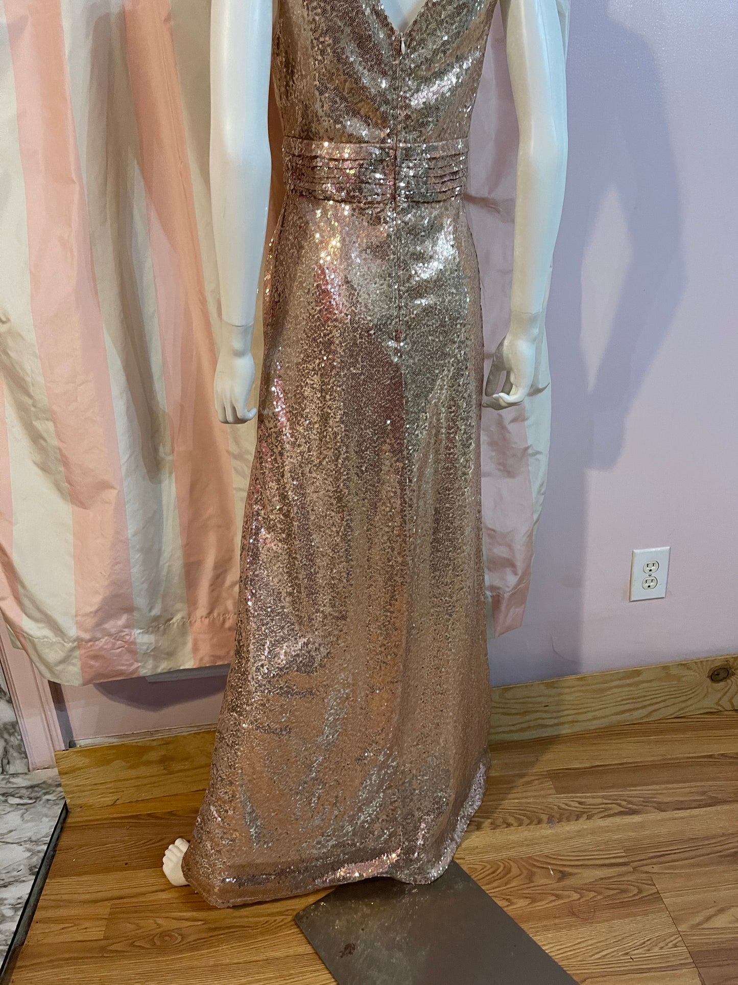 Gold Sequin Glam Plunge Wrap Gown Dress