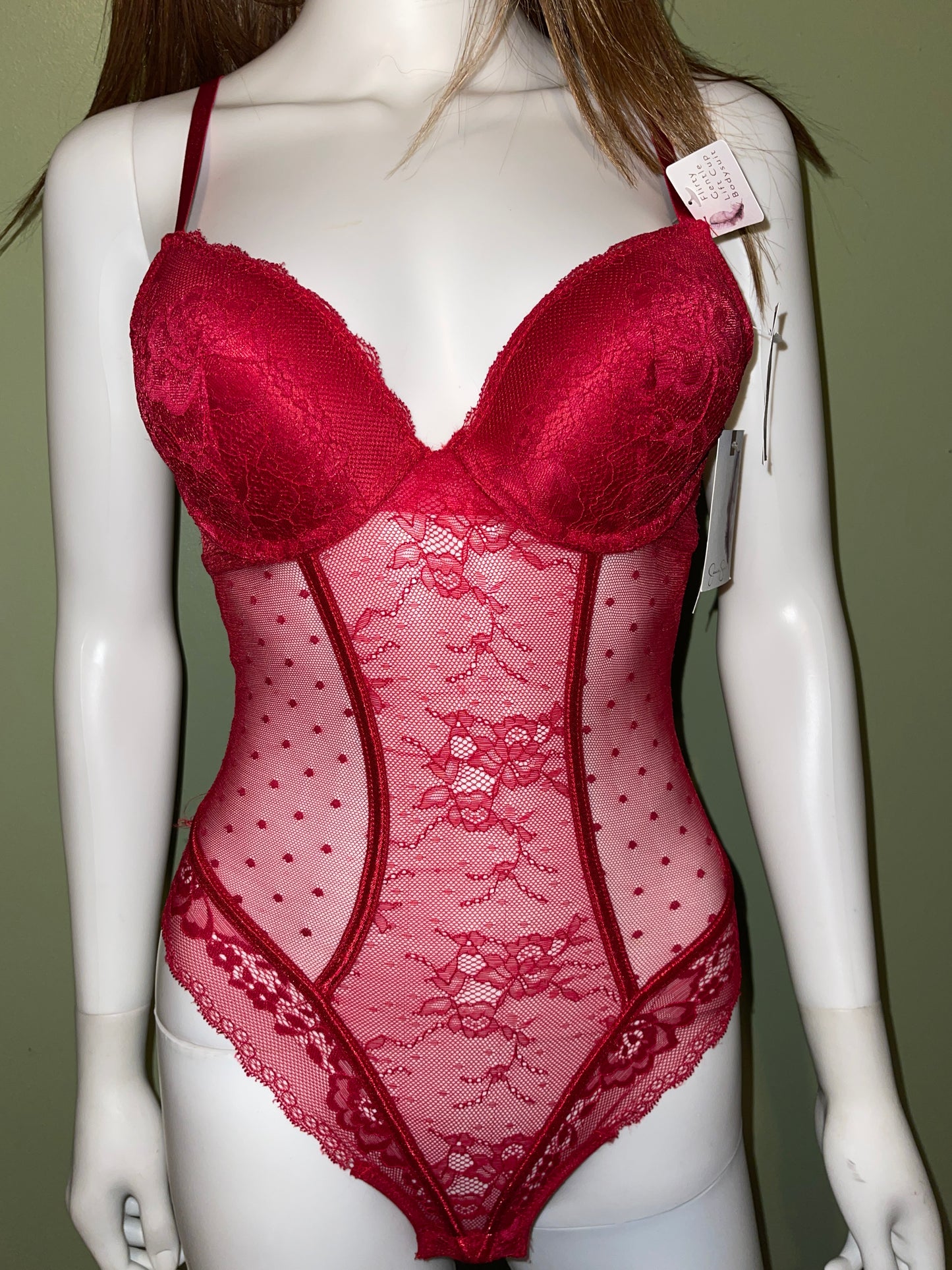 BUY NOW - RED SHEER LACE LINGERIE BODYSUIT FRENCH lace padded bra