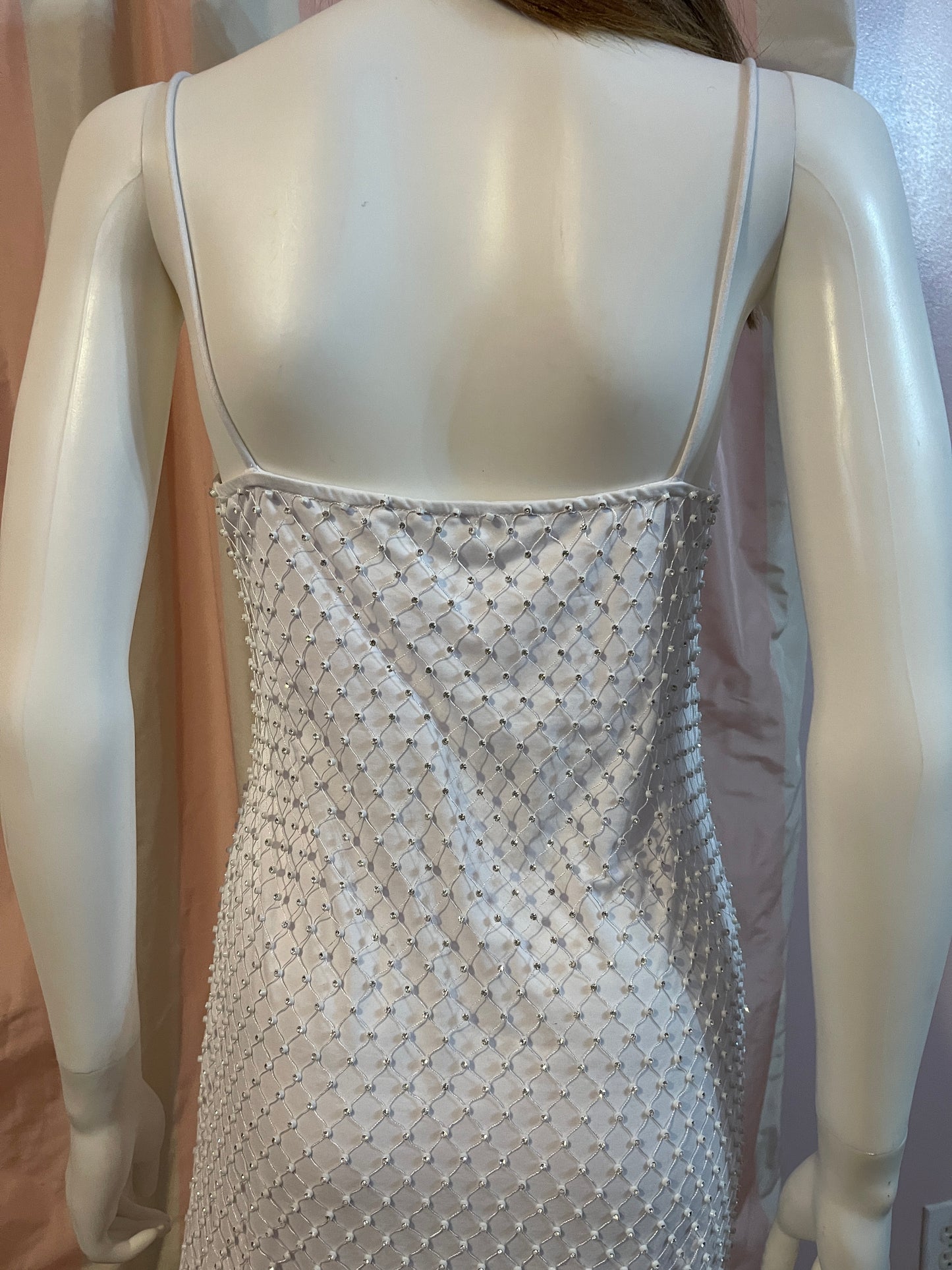 White Rhinestone Stretch Wedding Fishnet Dress