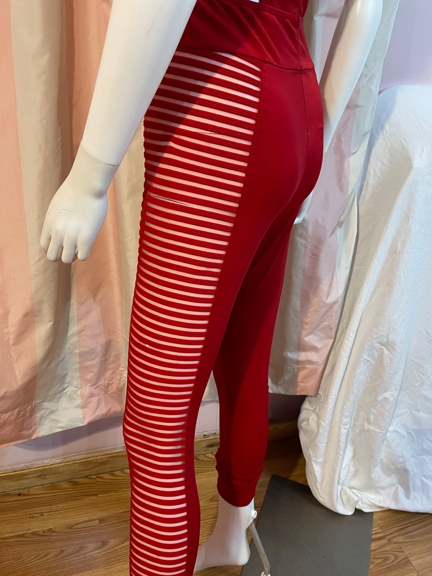 Red Cut Out Sheer Bodysuit