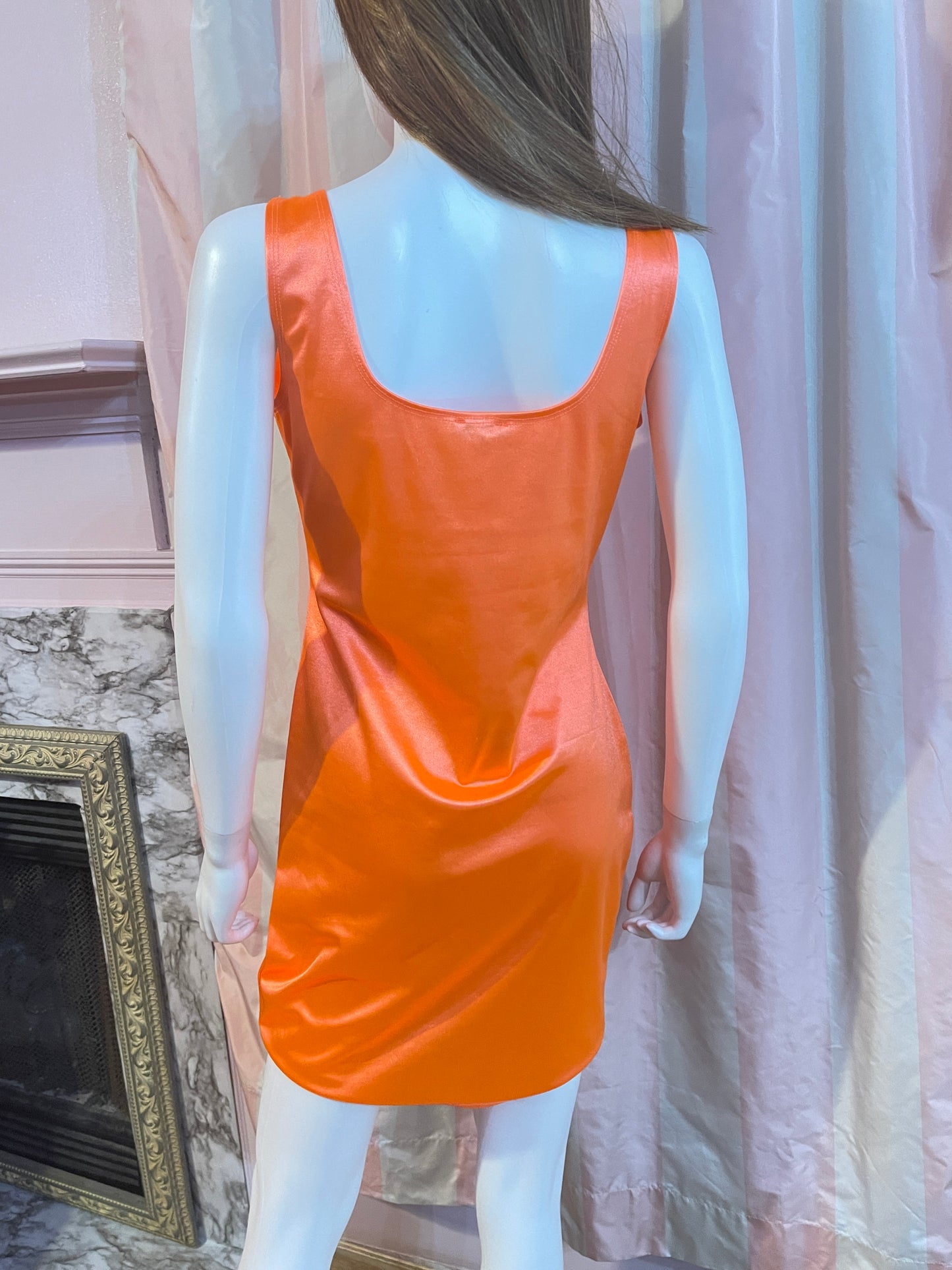 Neon Orange Satin Stretch Dress & Vest top