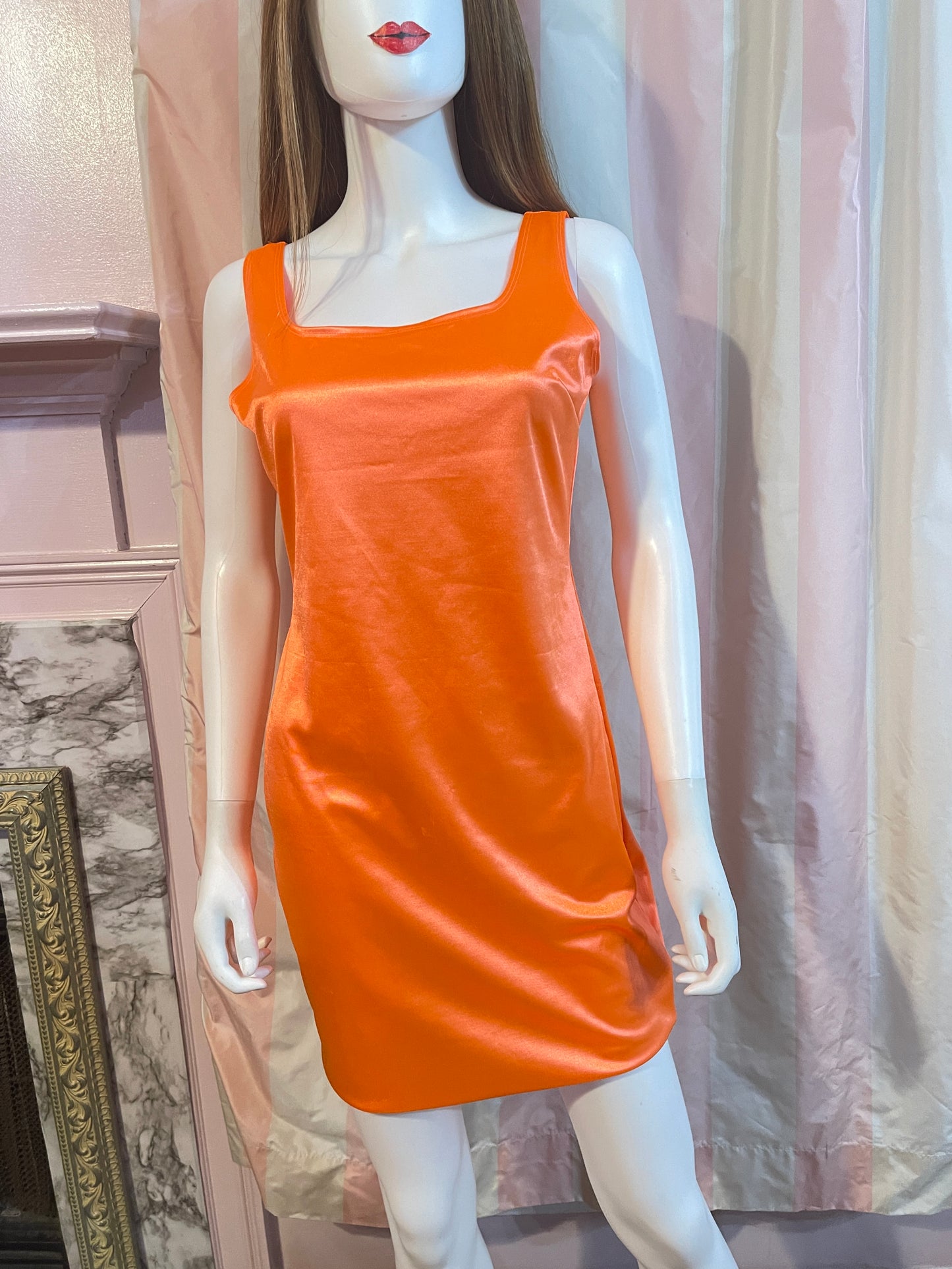 Neon Orange Satin Stretch Dress & Vest top