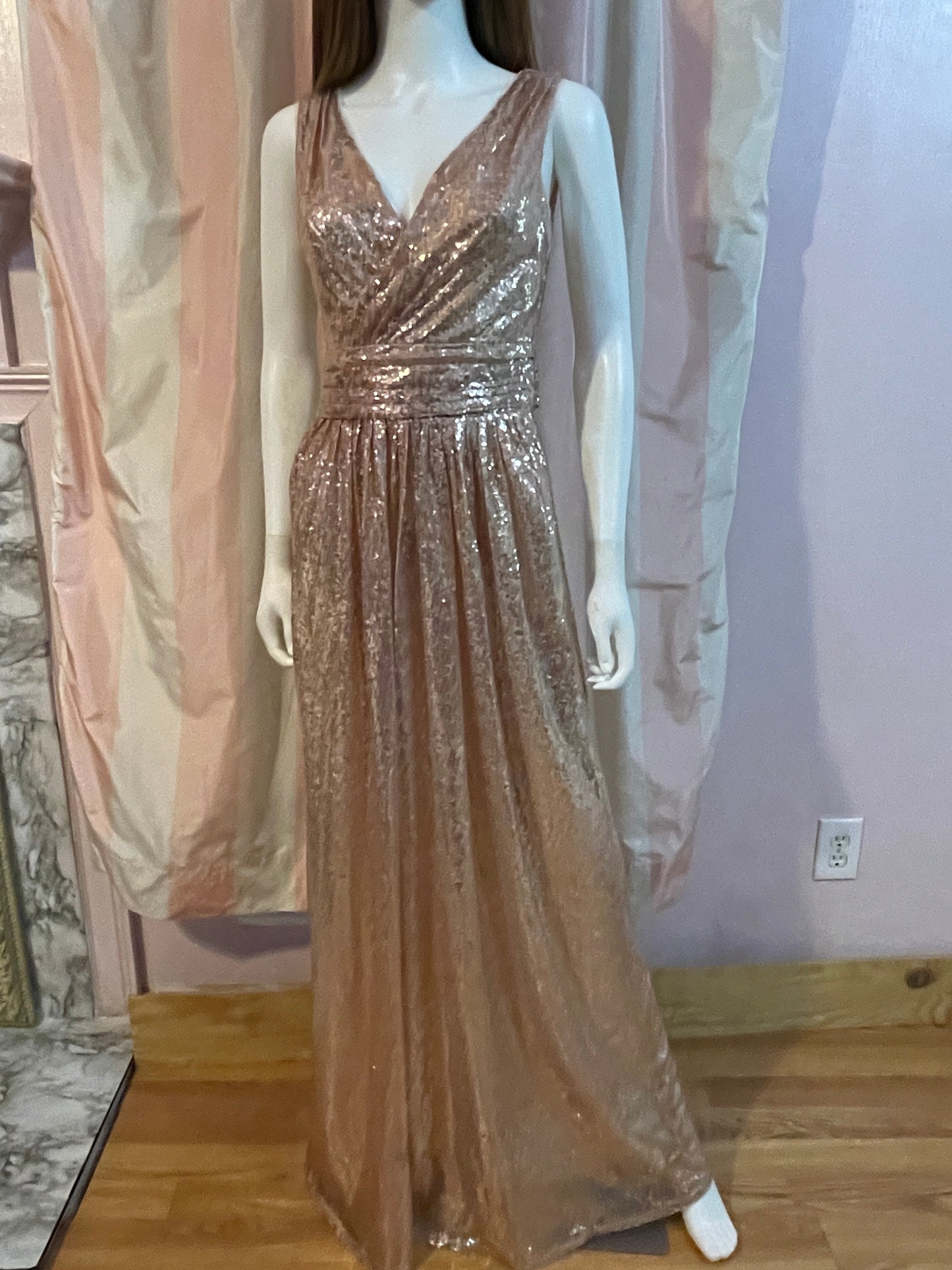 Gold Sequin Glam Plunge Wrap Gown Dress