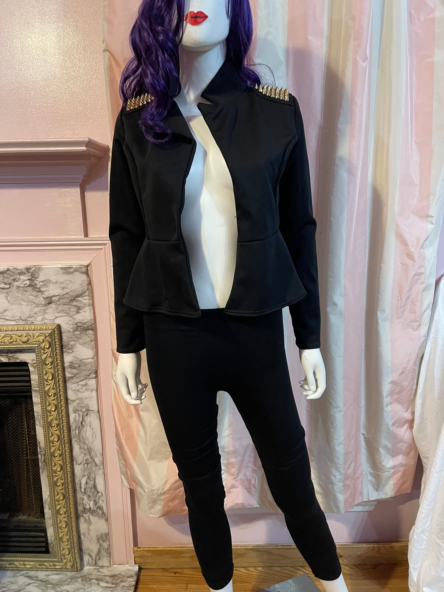 Black Gold Studded Tuxedo Crop Jacket & Black Knit Leggings