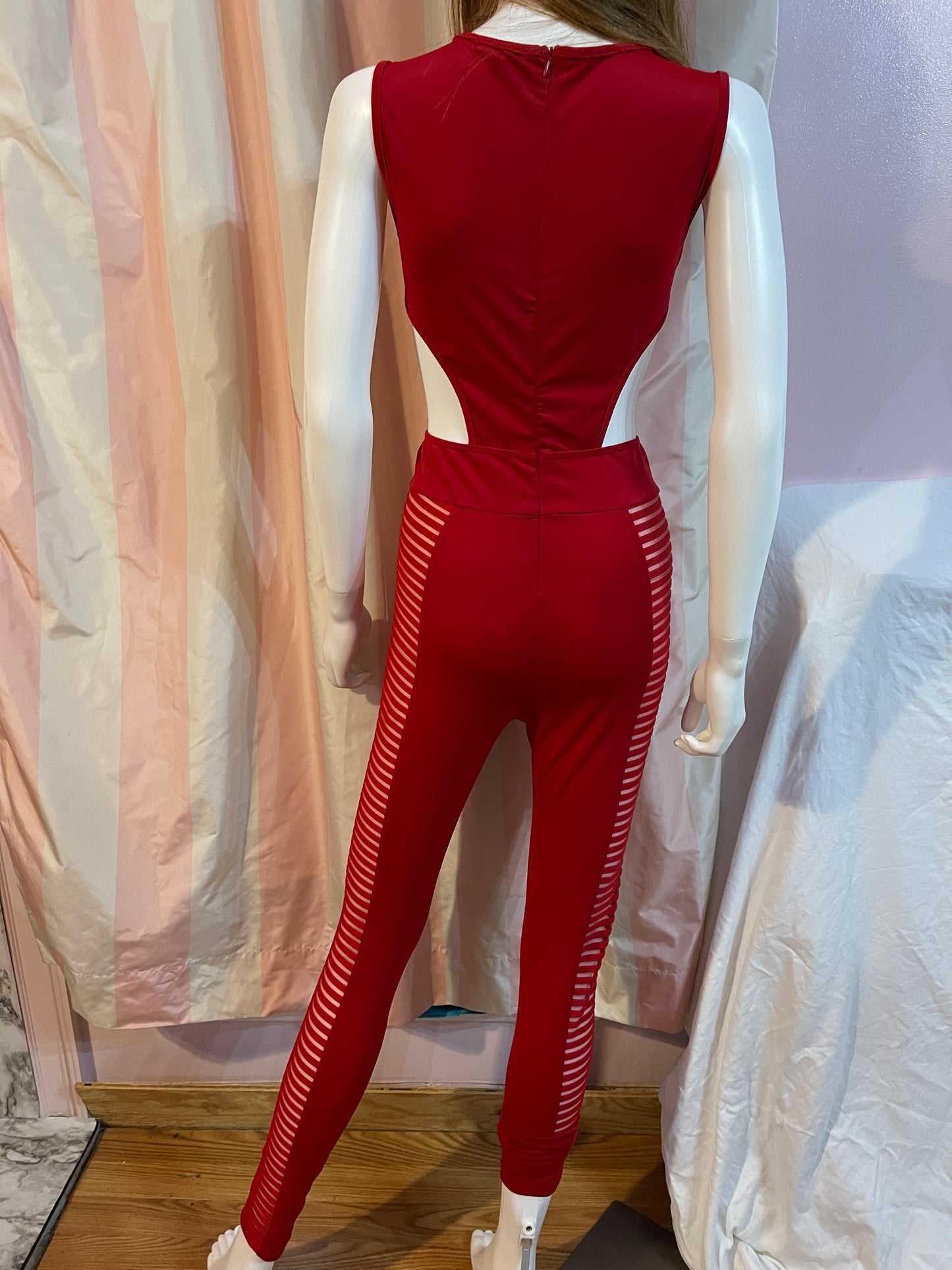 Red Cut Out Sheer Bodysuit