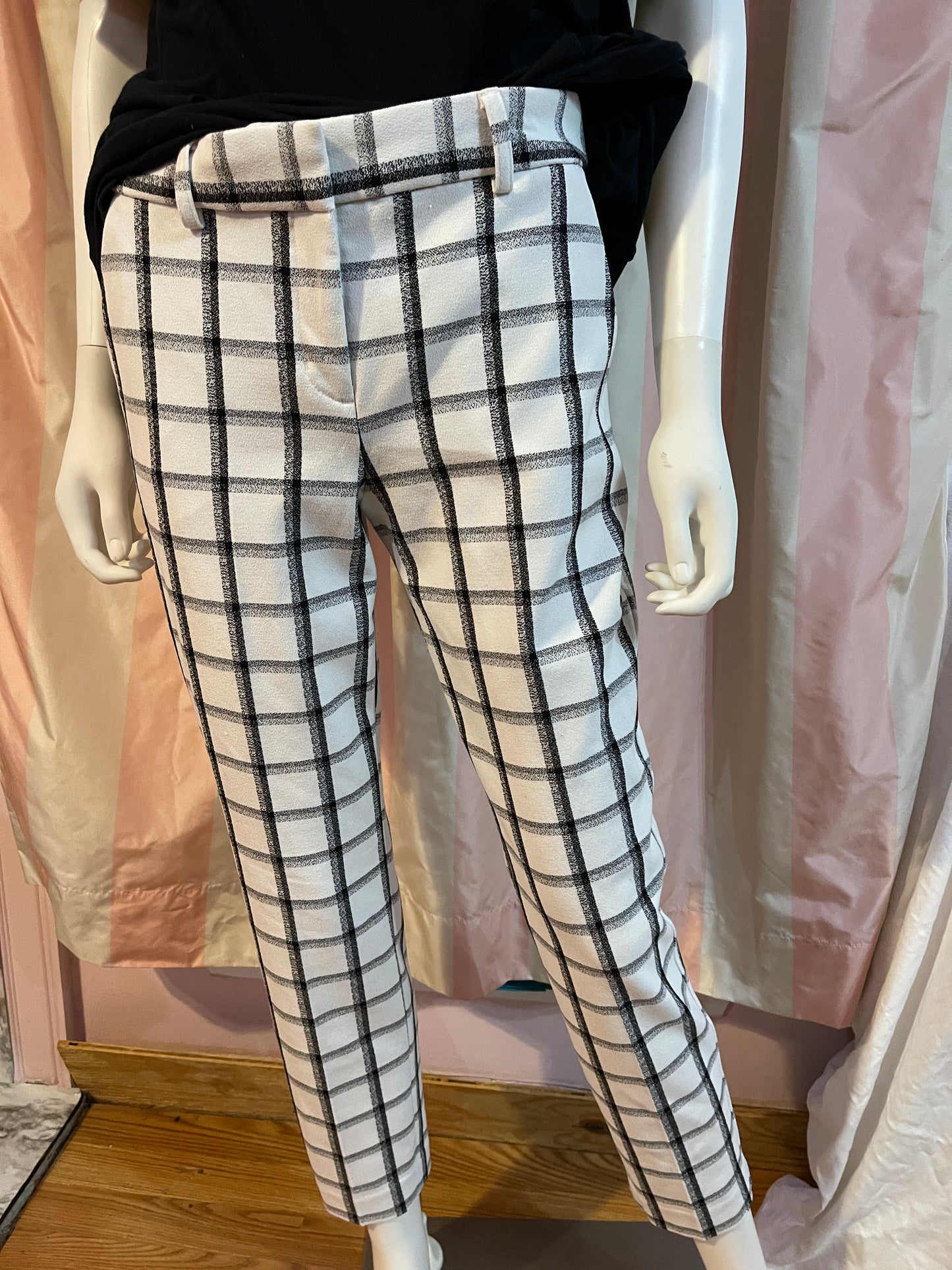 Black Cut Out Large Tee Shirt with White Plaid Trousers