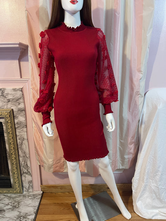 Red Lace Knit Sweater Dress