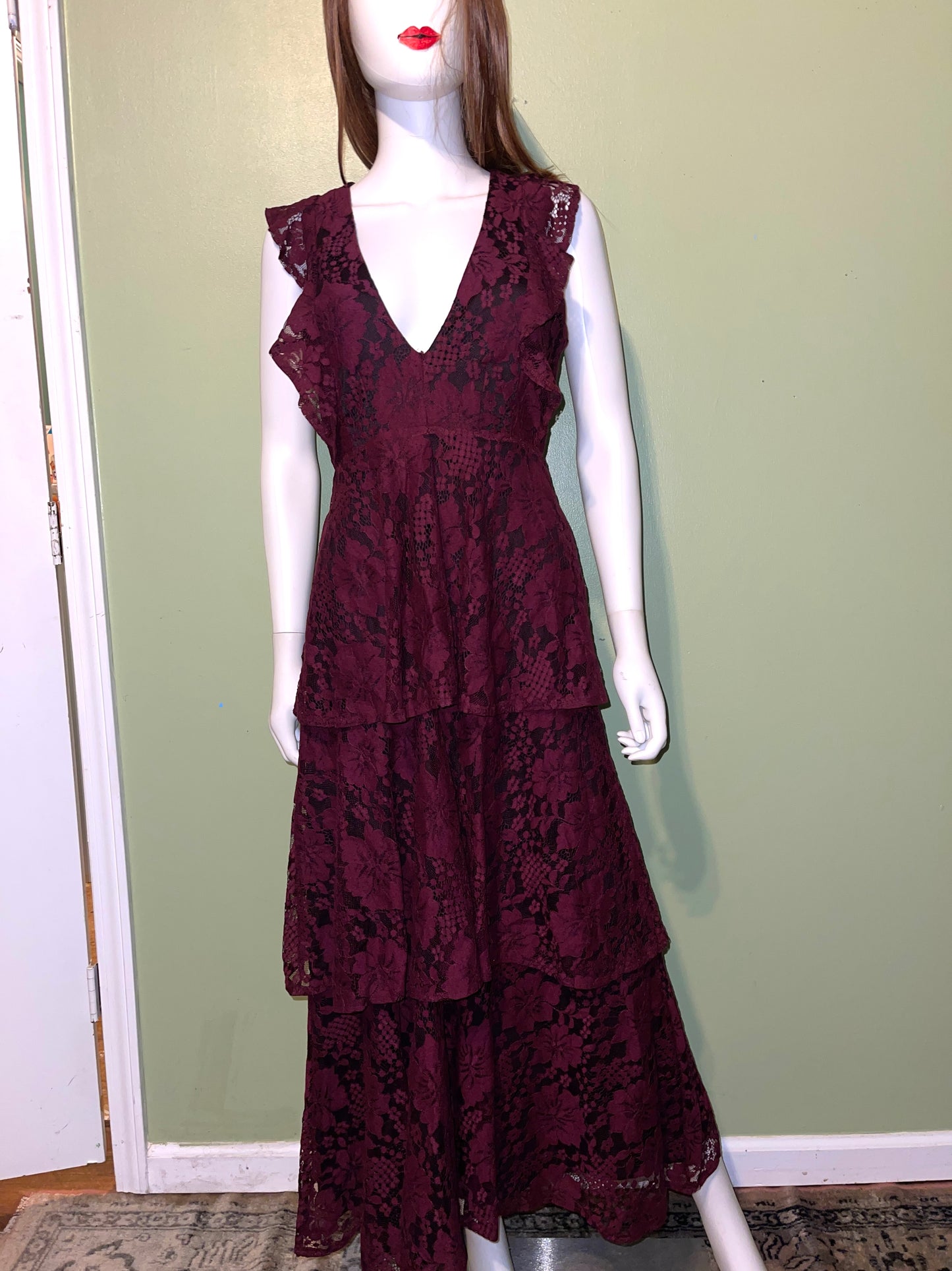 ANTIQUE STYLE DRESS RENTAL RED BURGUNDY LACE VICTORIAN GOTH WEDDING DRESS