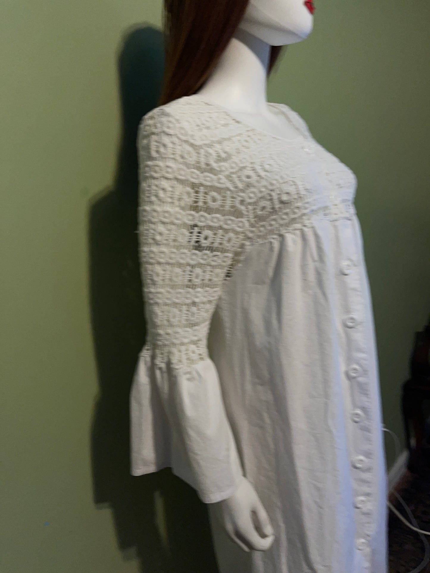 DRESS RENTAL WHITE LACE BUTTON UP FLARE SLEEVE WEDDING SMOCK