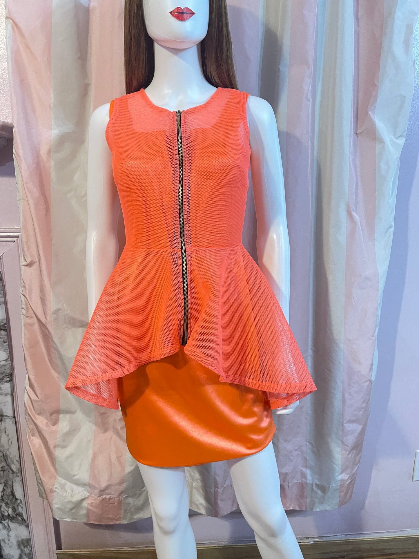 Neon Orange Satin Stretch Dress & Vest top