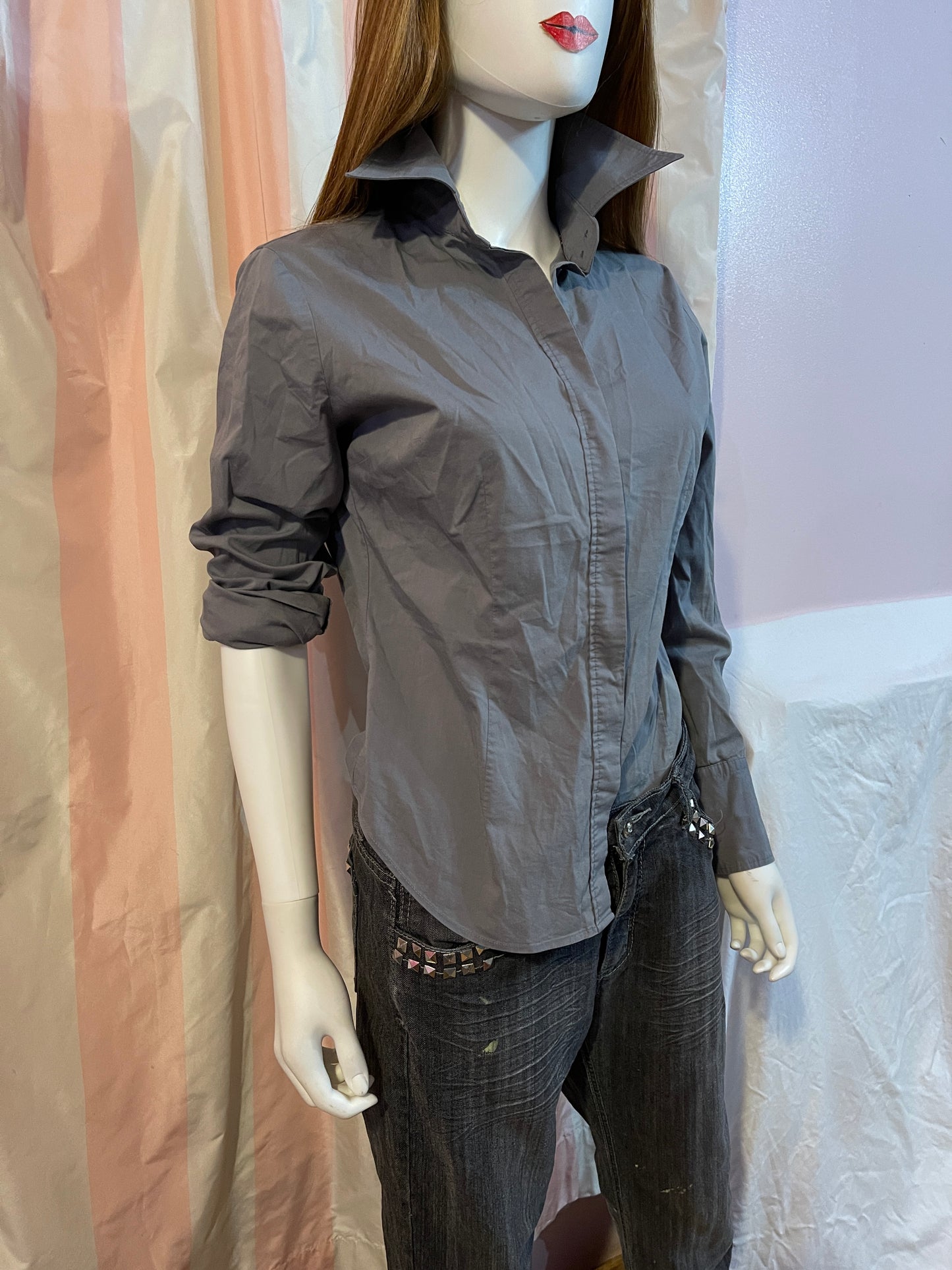 Gray shirt , studded jeans