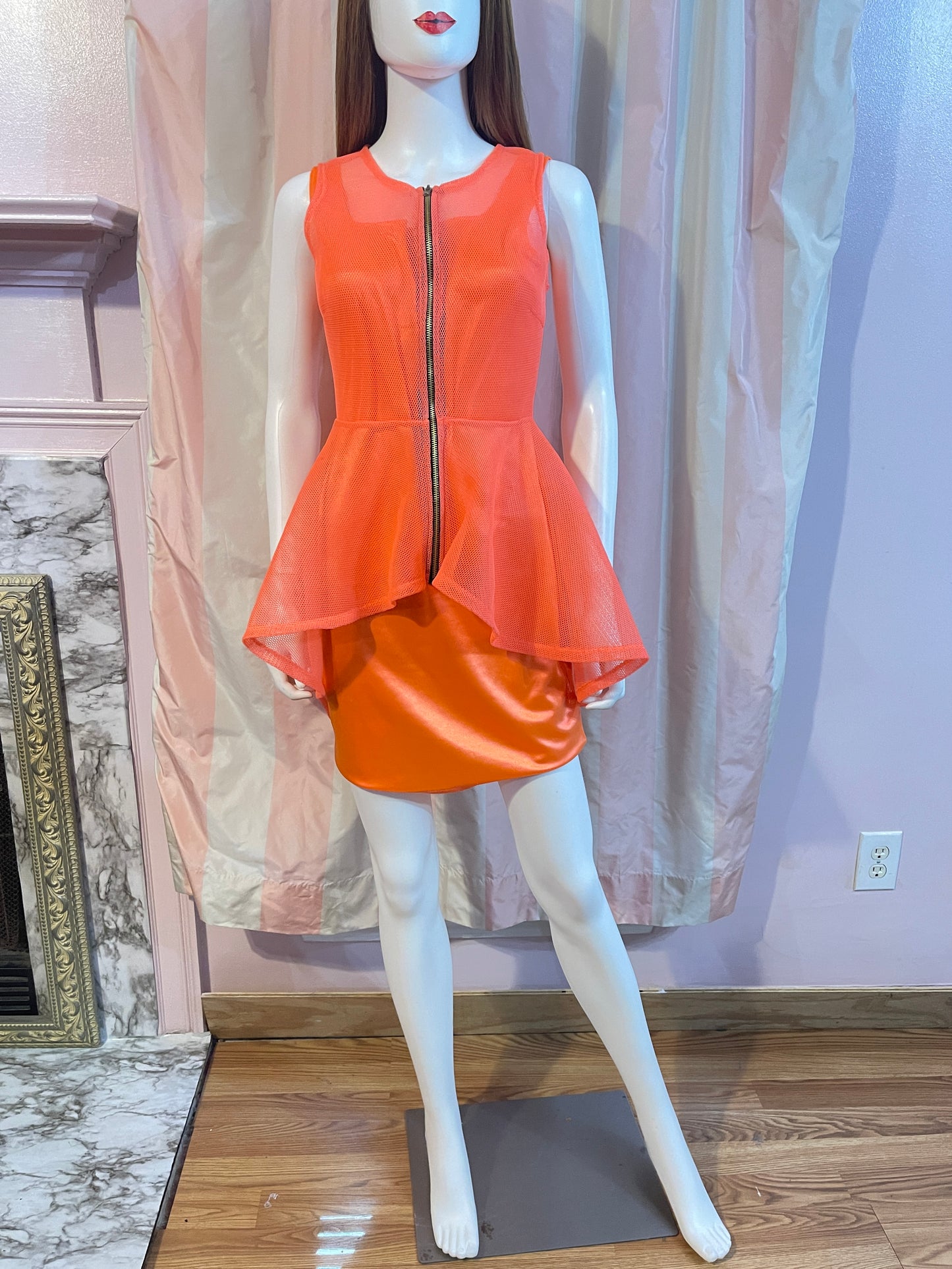 Neon Orange Satin Stretch Dress & Vest top