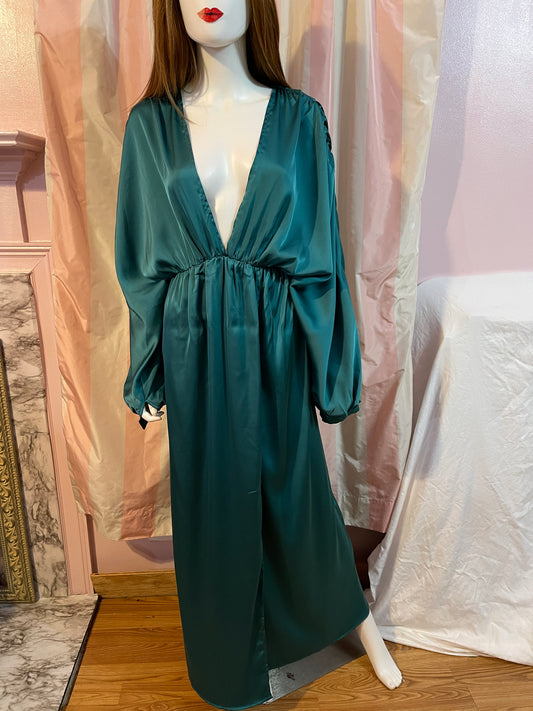 Emerald Green Silky Plunge Maxi Dress