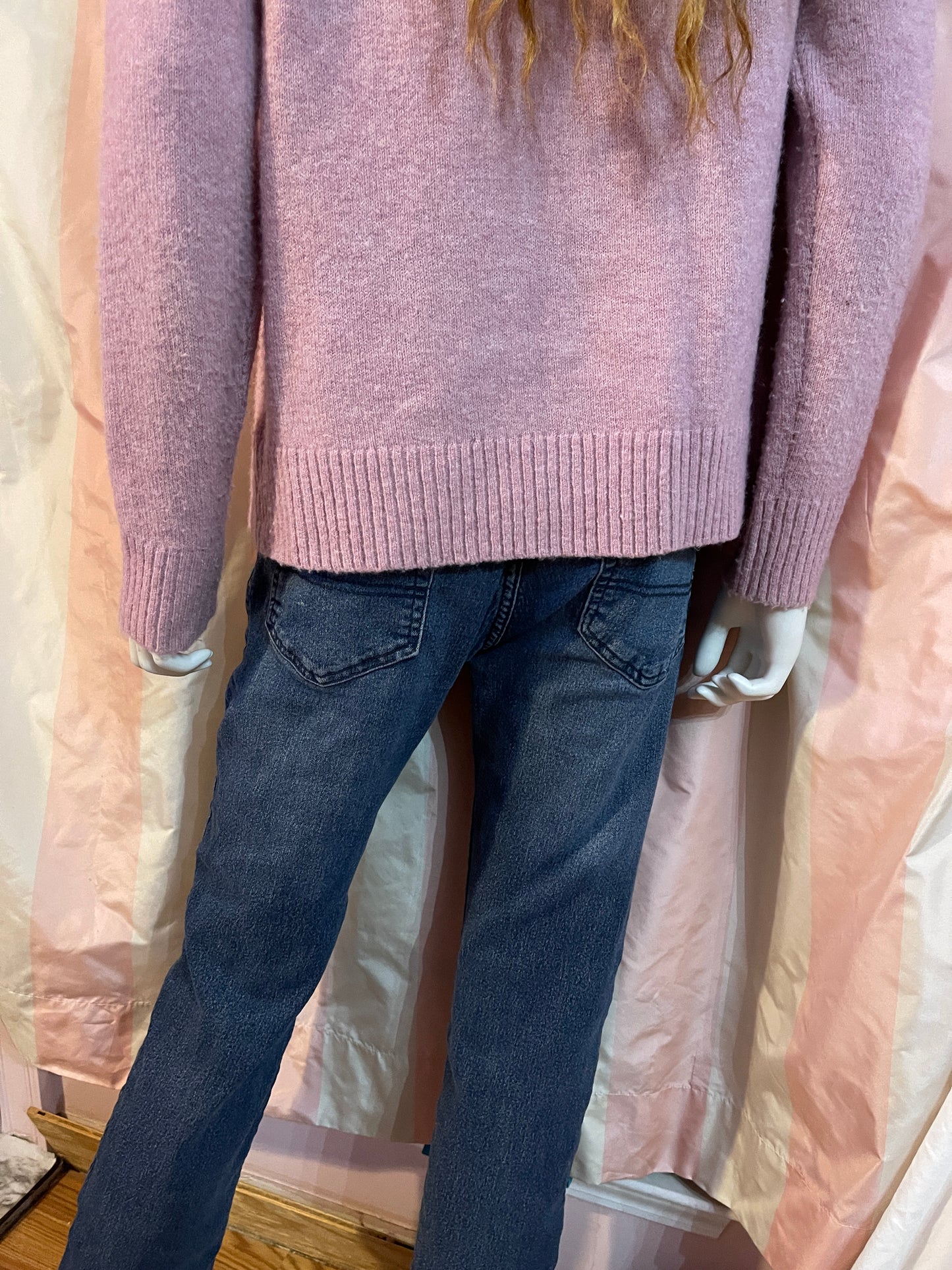 Pink Sweater, Distressed Jeans